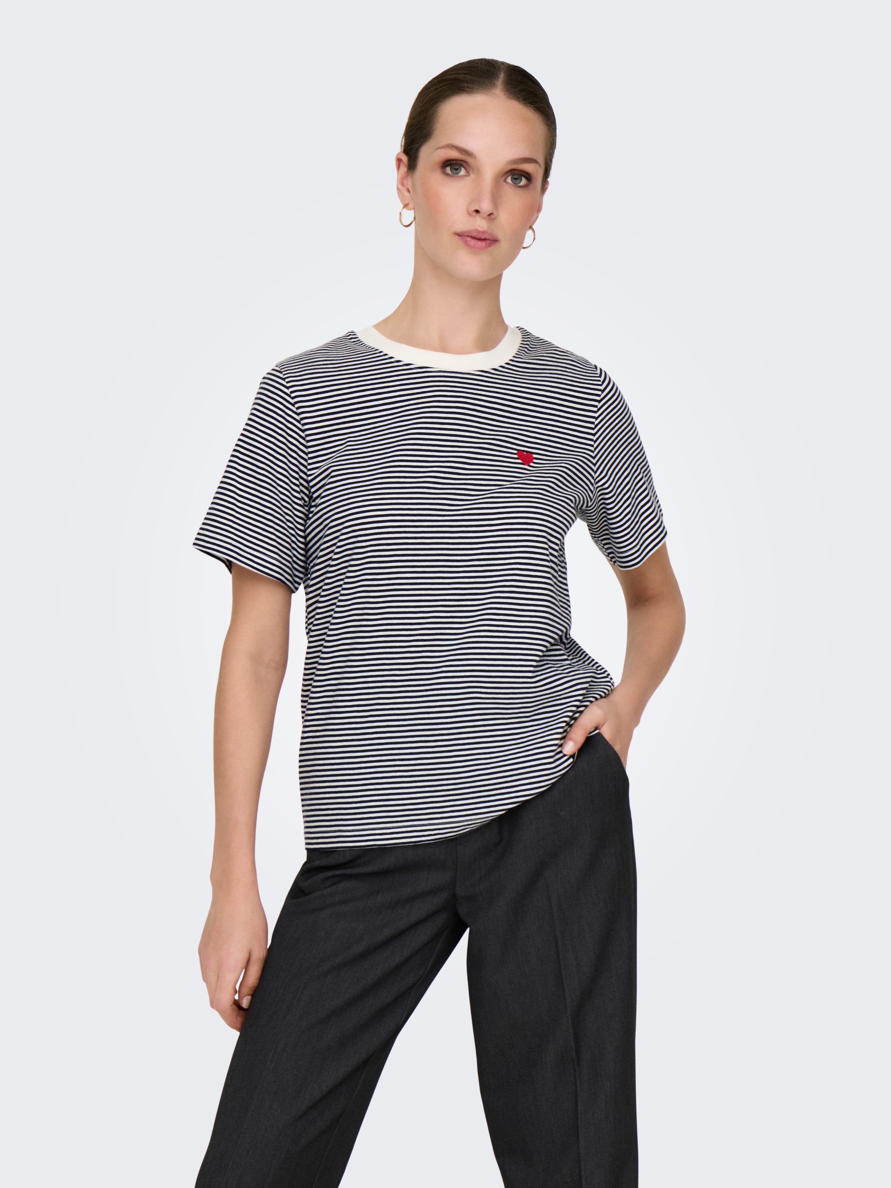 JDY Kurzarmshirt JDYPISA S/S PRINT TOP JRS NOOS mit Herz Stickerei günstig online kaufen