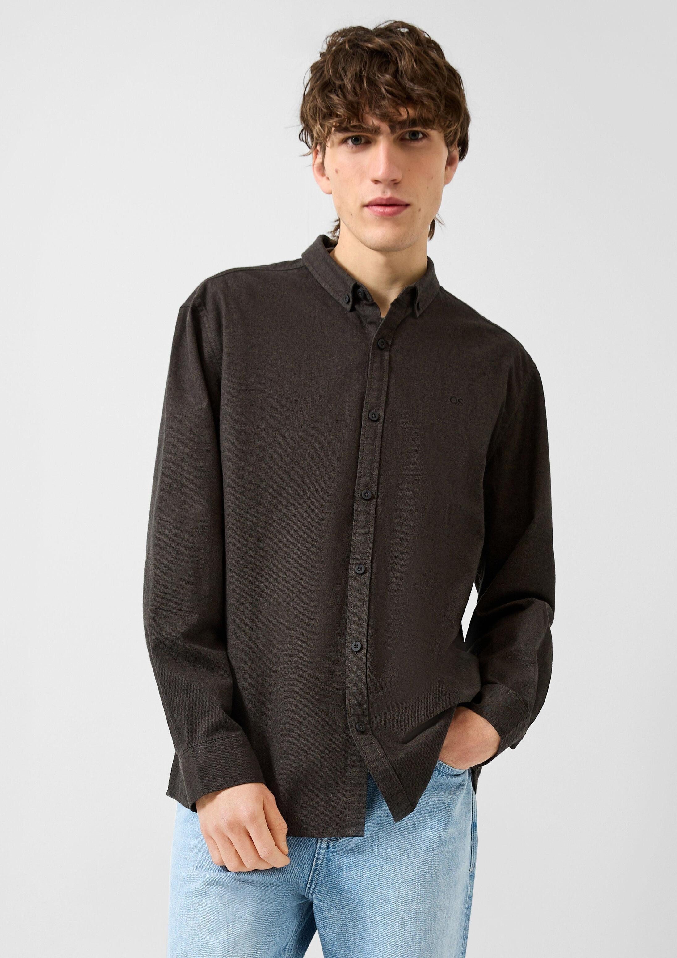 QS Langarmhemd Hemd Regular: Meliertes Button Down-Hemd
