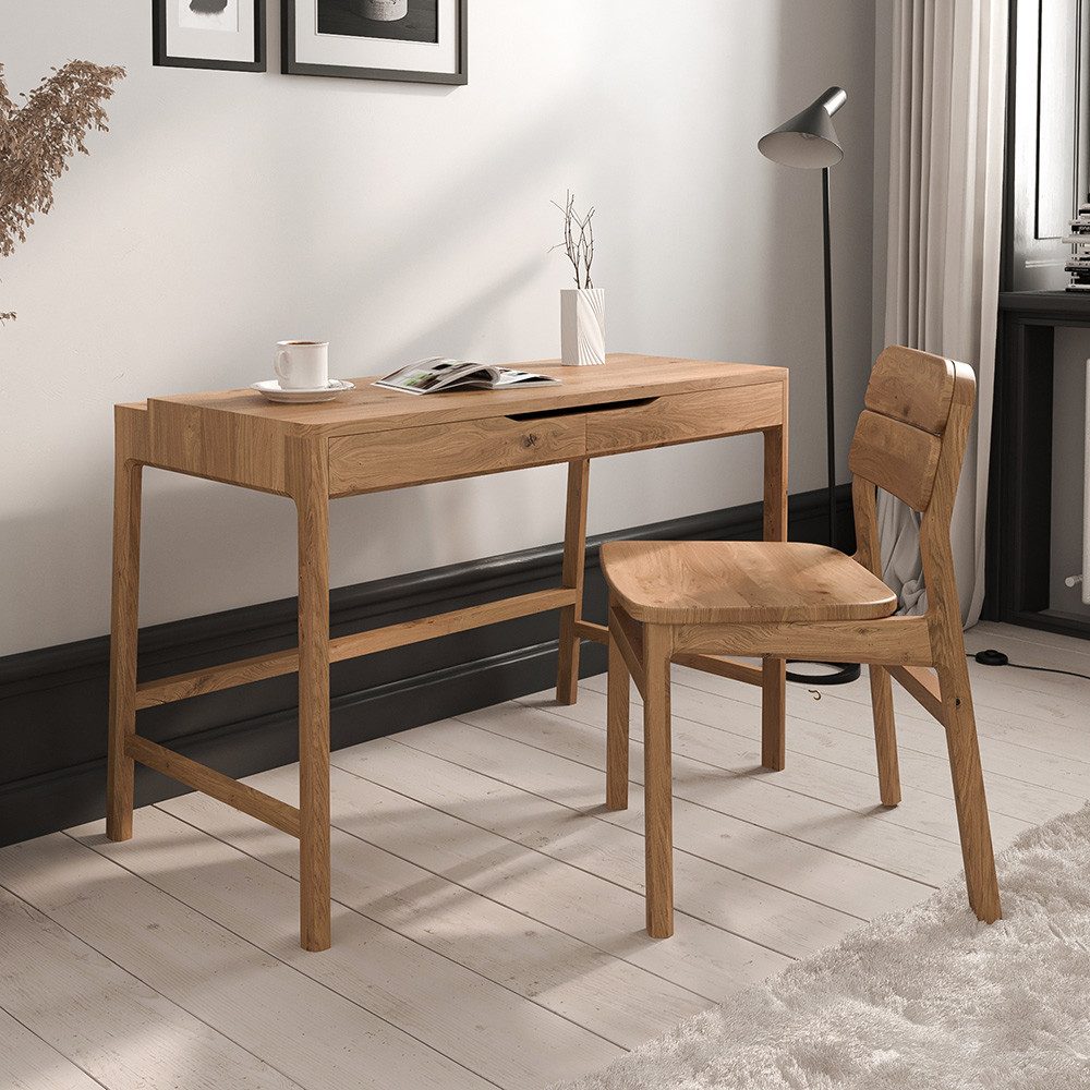Lomadox Büromöbel-Set THORNBURY-165, (Spar-Set, 2-tlg., Schreibtisch Stuhl), Homeoffice, Wildeiche massiv geölt, montiert