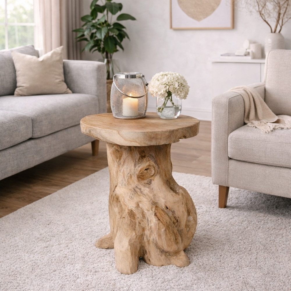 LebensWohnArt Beistelltisch Massiver Beistelltisch FUNGO 40cm Teakholz