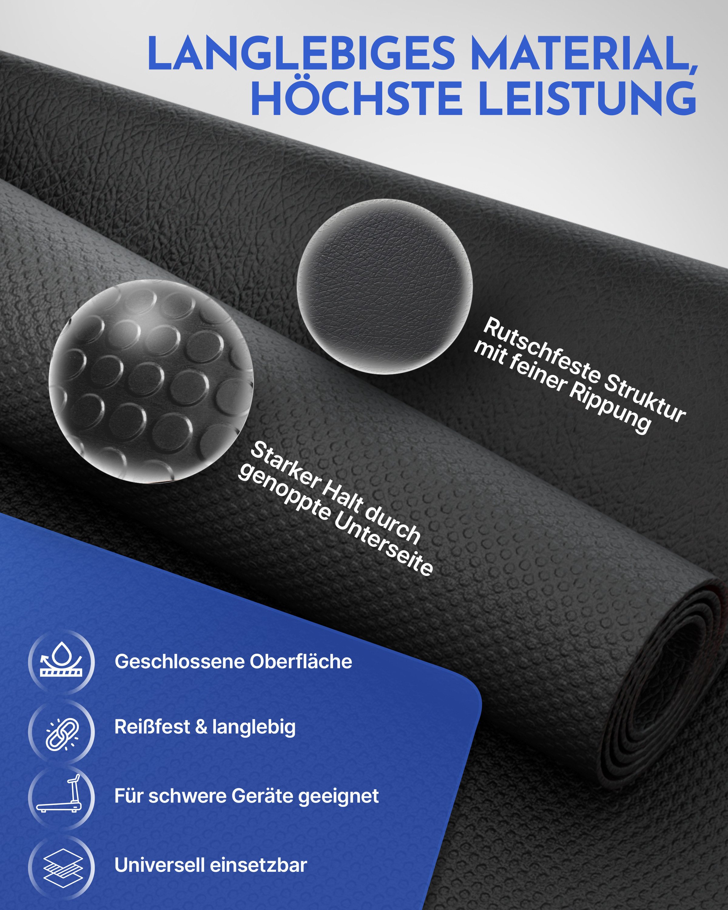 NEOLYMP Bodenmatte Bodenschutzmatte Fitnessgerät –Laufband Matte 8mm Dicke - rutschfest (Bodenschutzmatte Fitness - langlebig & stoßdämpfend - Sportmatte), Fitness Unterlegmatte für Crosstrainer – Gymnastikmatte, Fitnessmatte