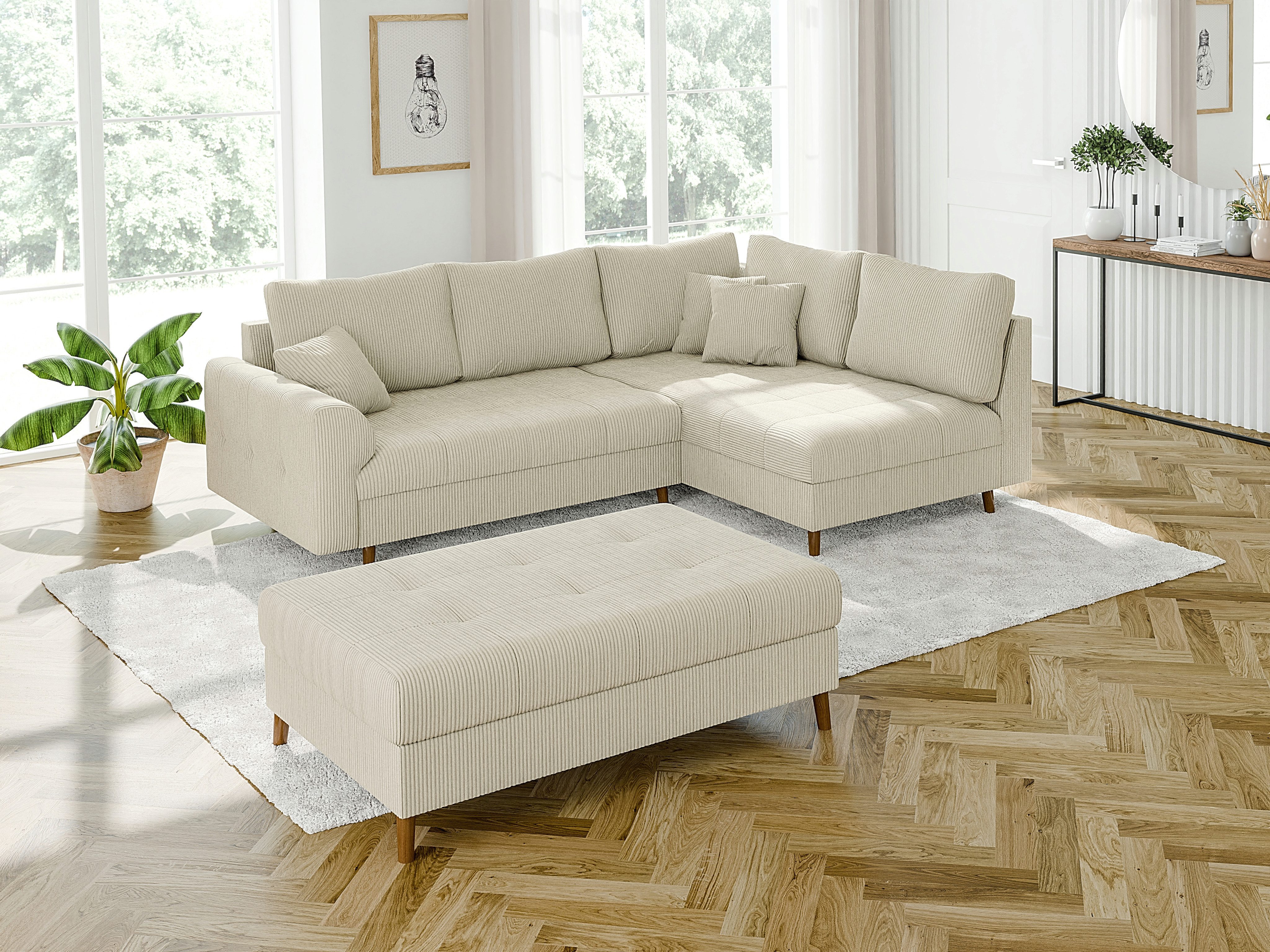 S-Style Möbel Ecksofa und Hocker Zara mit Schlaffunktion und Braun Holzfüße günstig online kaufen
