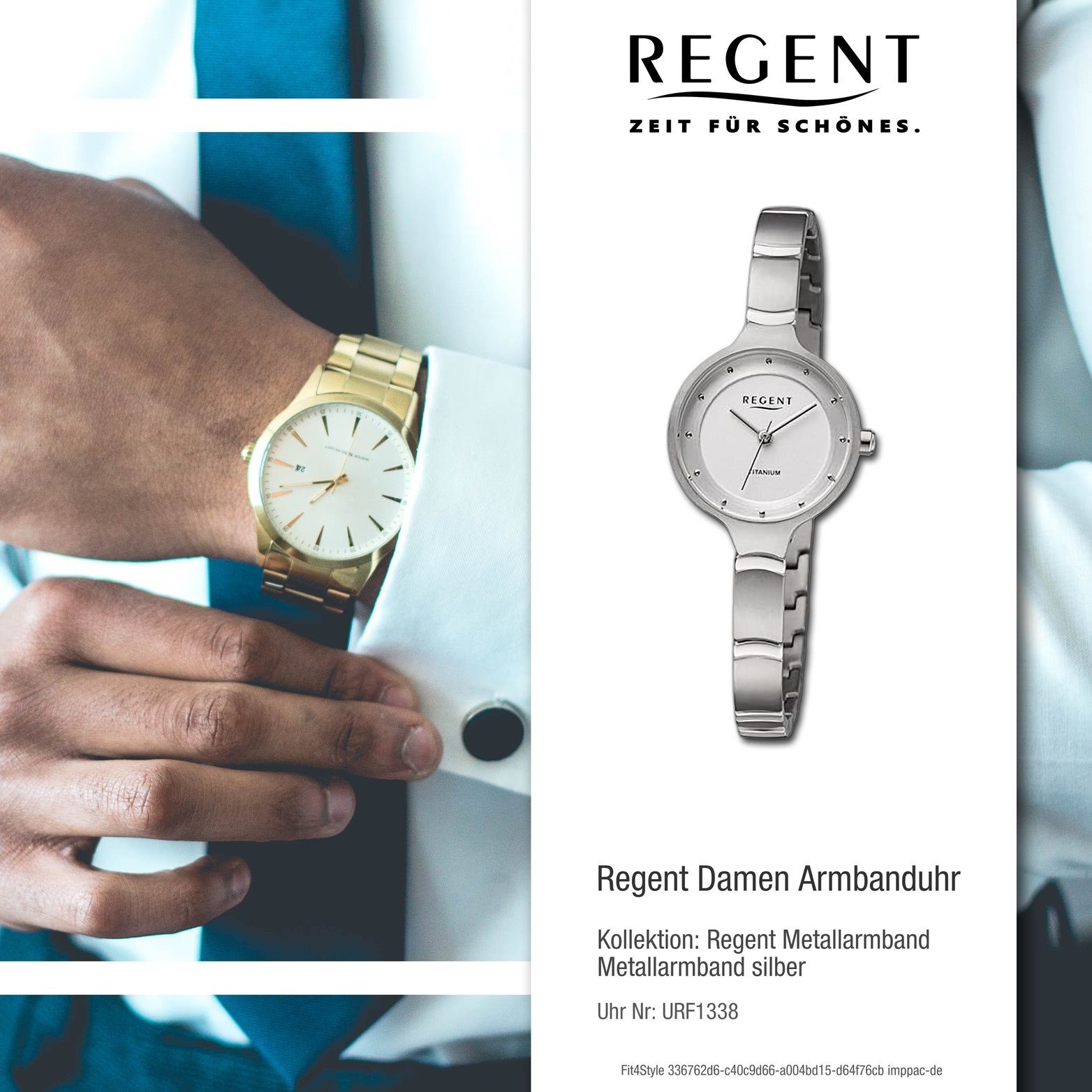 Regent Quarzuhr Regent Damen Armbanduhr silber, 26mm) groß Metallarmband (ca. Analog, rundes Damenuhr Gehäuse, extra
