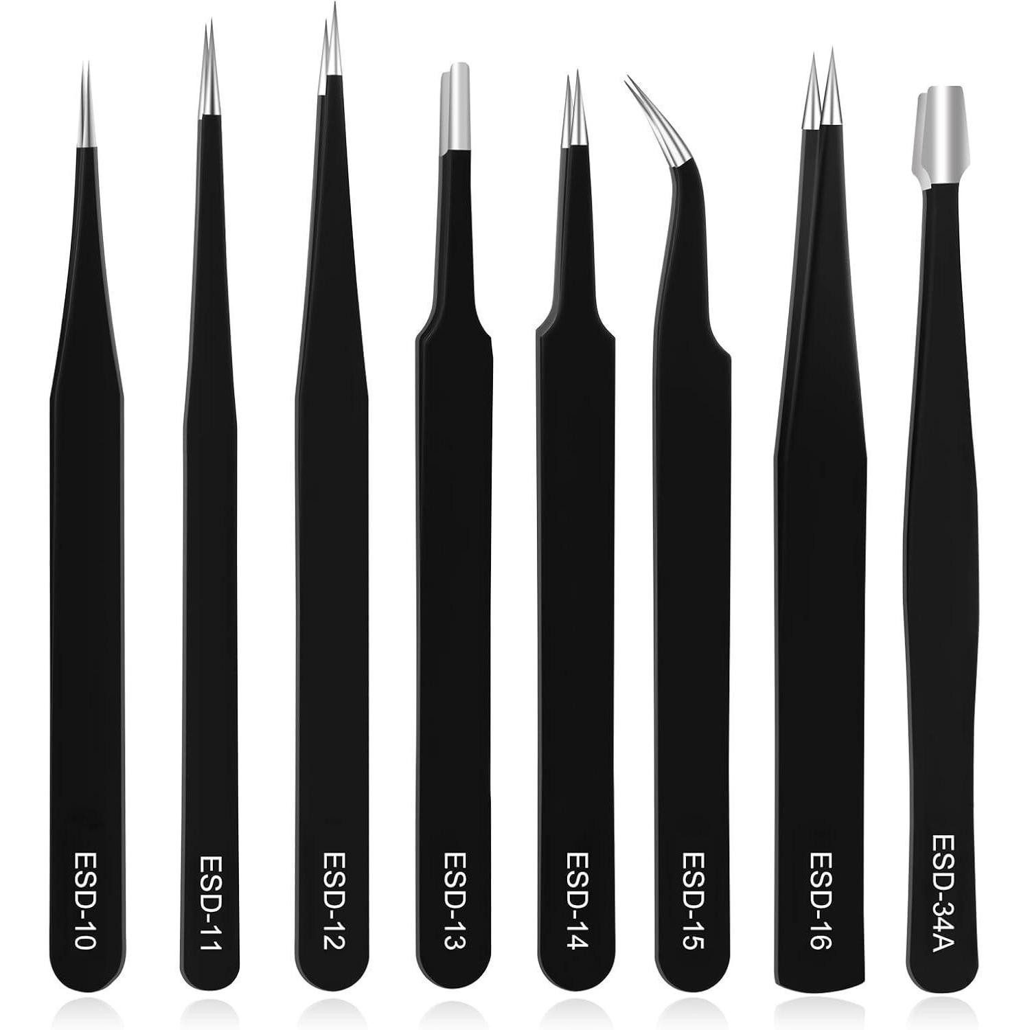 LuxusKollektion Präzisionspinzette Pinzettenset 8tlg. Präzisions Edelstahl Antistatisch Werkzeug für
