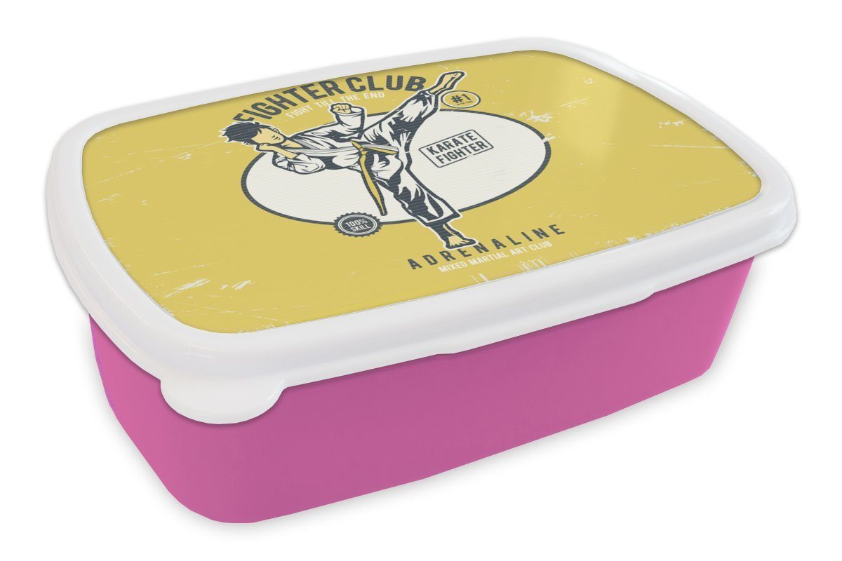 MuchoWow Lunchbox (2-tlg), Jahrgang Kunststoff Mädchen, für Kunststoff, Karate Zitat, Kinder, Brotbox - rosa - Brotdose Snackbox, Erwachsene