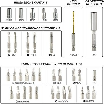 HYCHIKA Akku-Schrauber 6N-m Drehmoment 2000mAh 3.6V Akku (mit 35 Zubehörteilen), Akku-Bohrmaschine (mit USB-Kabel und Aufbewahrungskoffer)