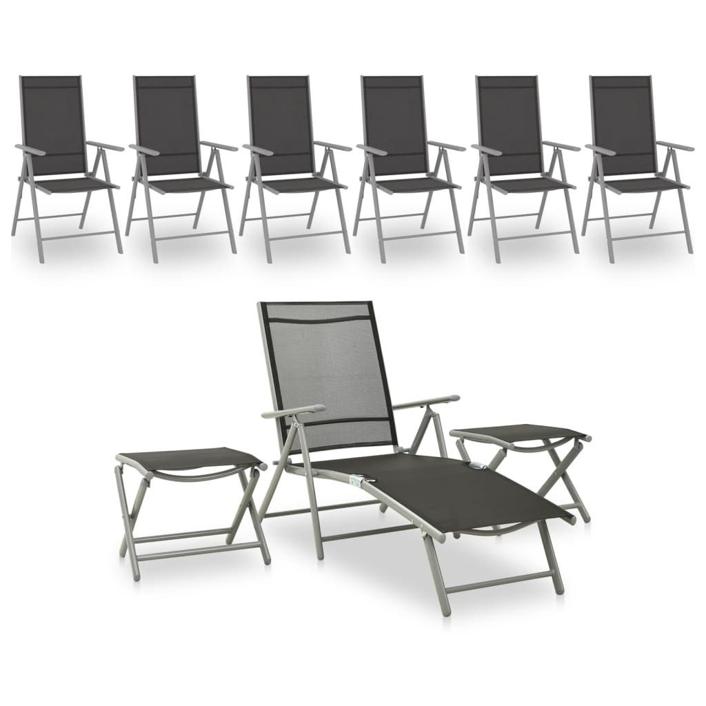 vidaXL Gartenlounge-Set 9-tlg. Garten-Lounge-Set Schwarz und Silbern, (1-tlg)