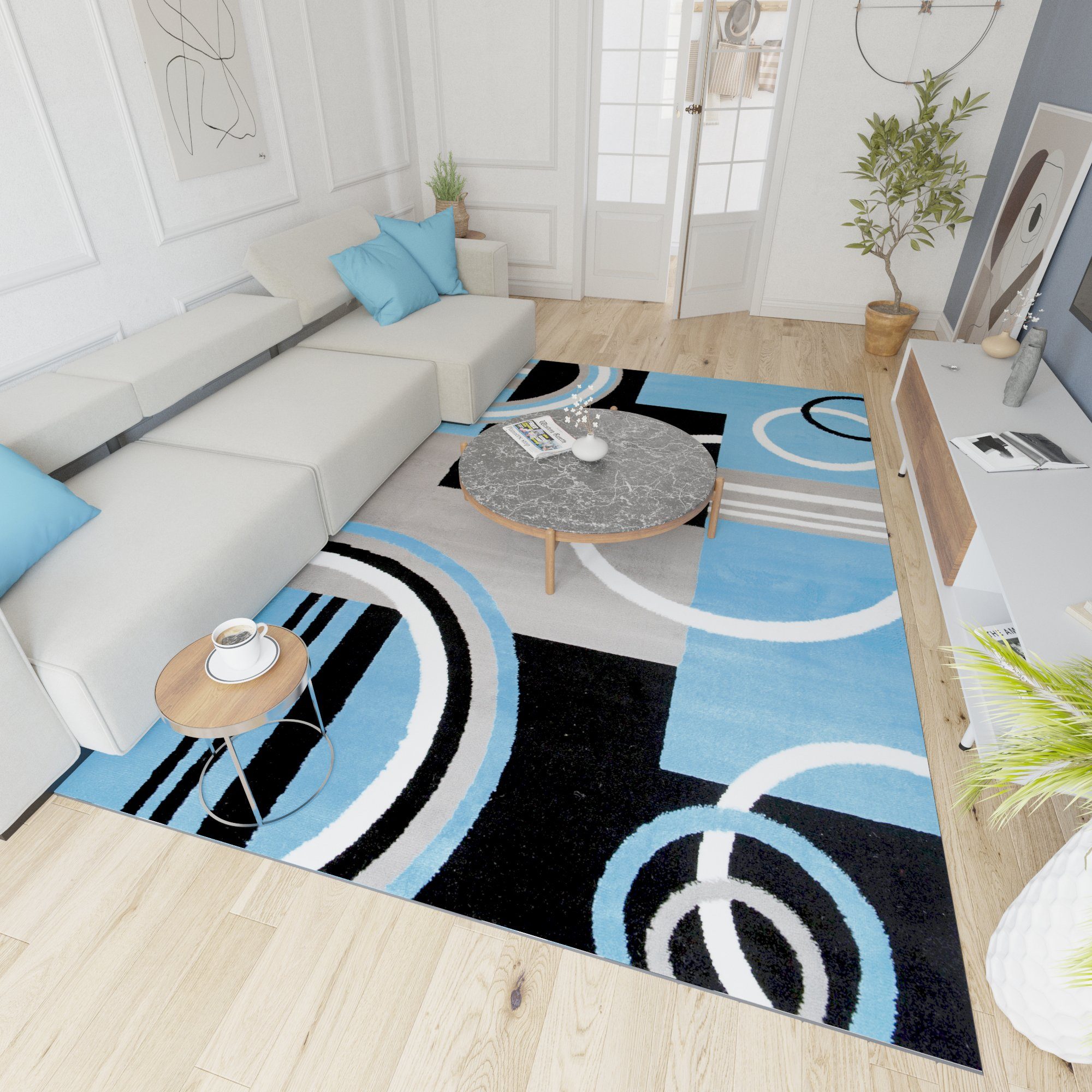 Designteppich Modern Teppich Mazovia, pflegeleicht x Wohnzimmerteppich Robust GRAU, Fußbodenheizung, Kurzflor 80 und Farbecht, geeignet, cm, Pflegeleicht Allergiker 150