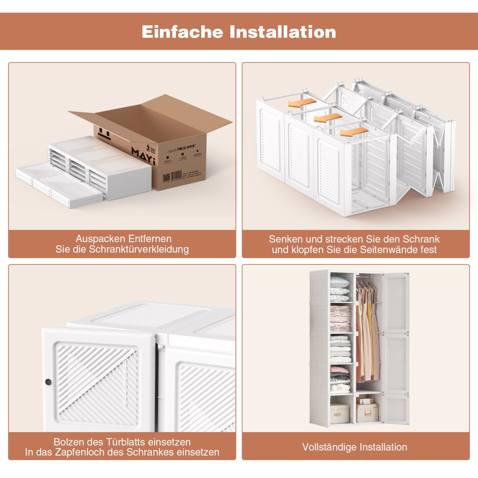 für SEEZSSA 170x69x50cm Kleiderschrank 8 Türen, Drehtürenschrank Schlafzimmer Kleiderschrank Fächer Diele Wohnzimmer mit 10 das Türen Aufhängung,