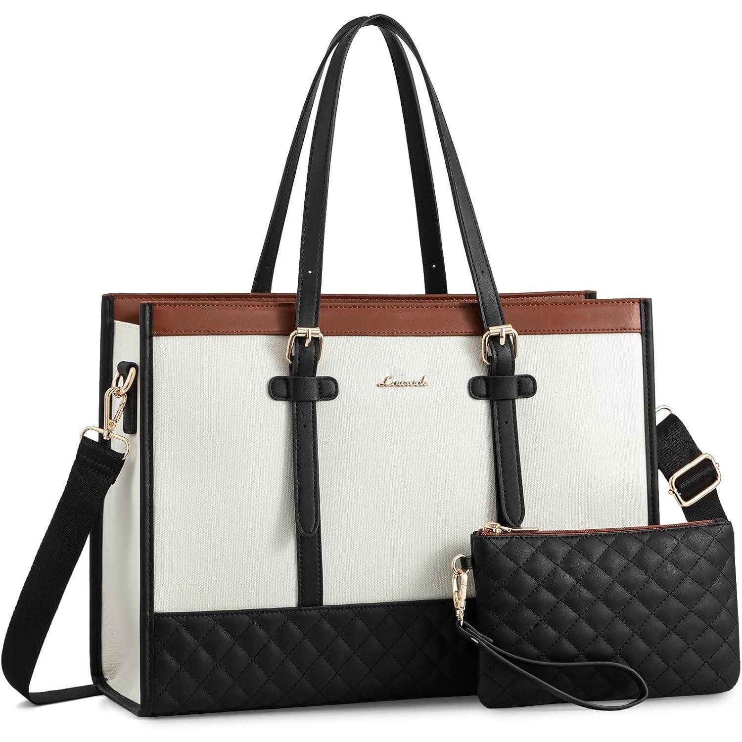 LuxusKollektion Laptoptasche Damen Laptoptasche 15,6 Zoll aus Canvas und Leder in