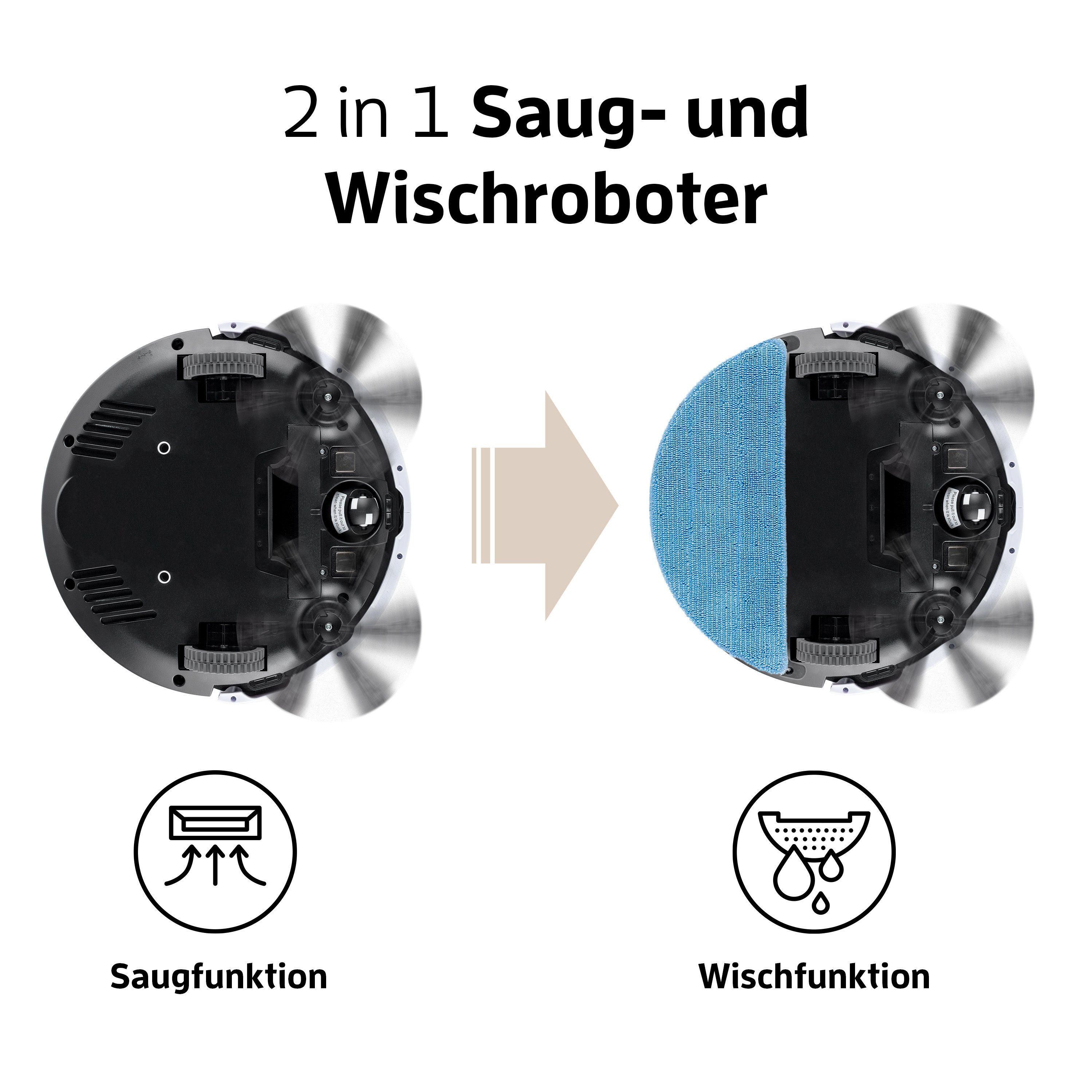 ZACO Nass-Trocken-Saugroboter V5x, 22 Wischfunktion Alexa Sprachsteuerung, Flagge Niederländische mit beutellos, Tierhaare W, App, Saugroboter