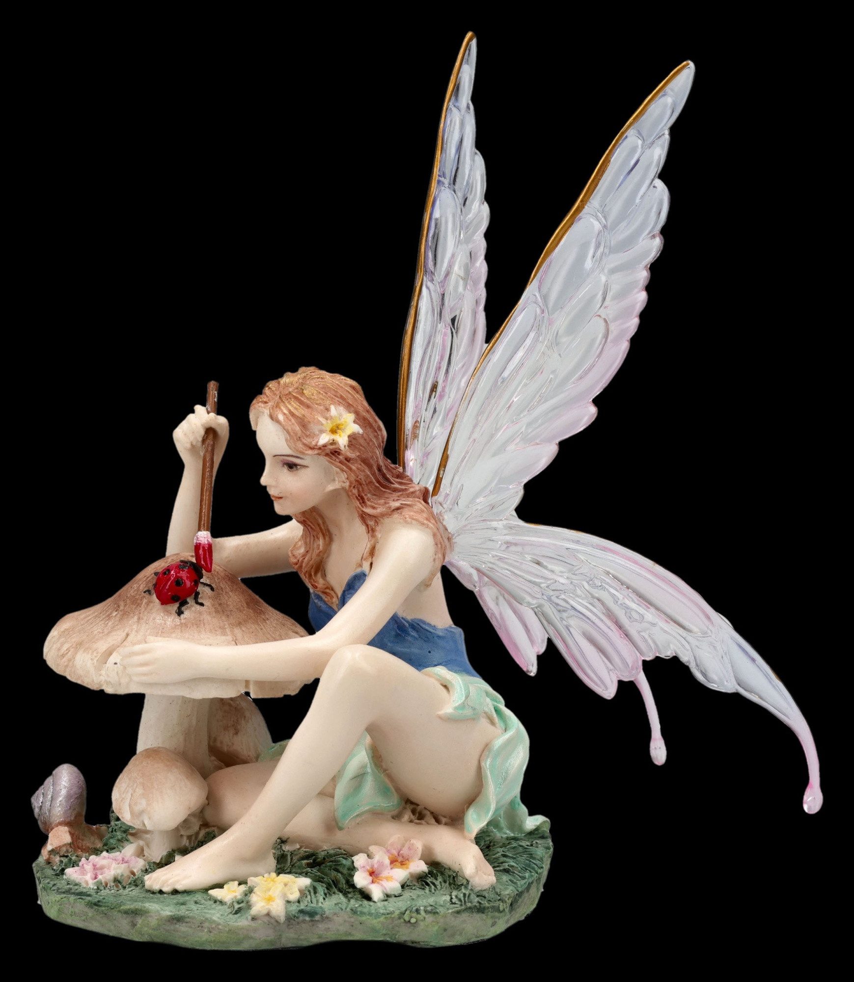 Figuren Shop GmbH Fantasy-Figur Feenfigur Naturfee – Elfenfigur Marienkäfer Fantasy Statue 11 cm Deko