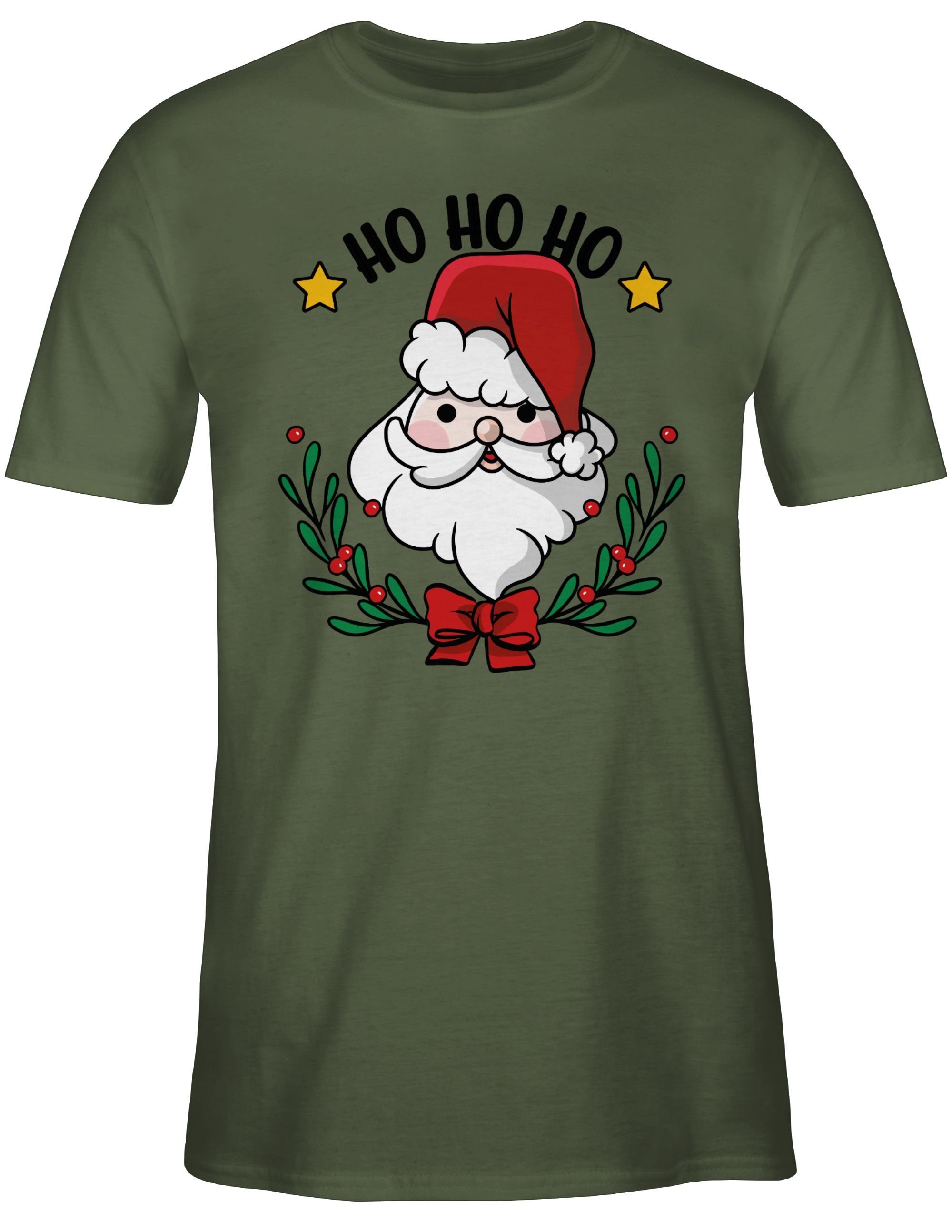 T-Shirt und Weihachten Grün Ho Ho Army Kleidung Ho mit Weihnachtsschmuck Shirtracer 02 Weihnachtsmann