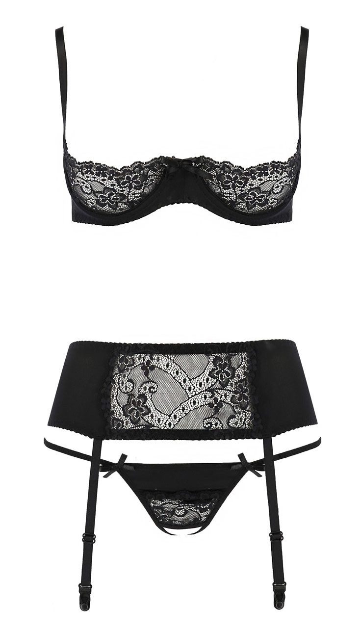 Casmir Set: Ouvert-BH mit Strumpfgürtel und String, edle Spitze, zarte Tülleinsätze