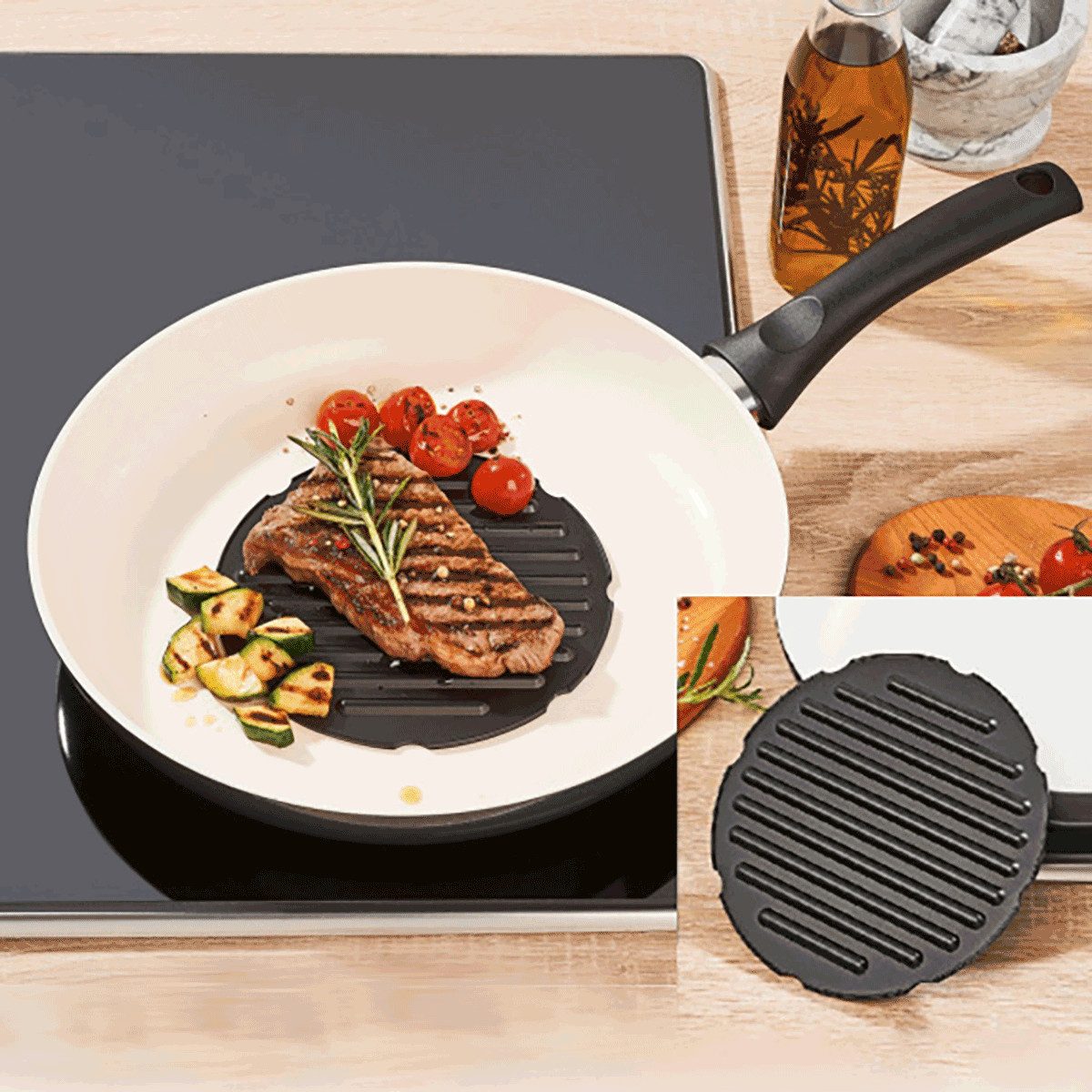 Grillplattenaufsatz TempsL 6391265 Grillrost für Pfannenboden, schwarz, 15,5 cm