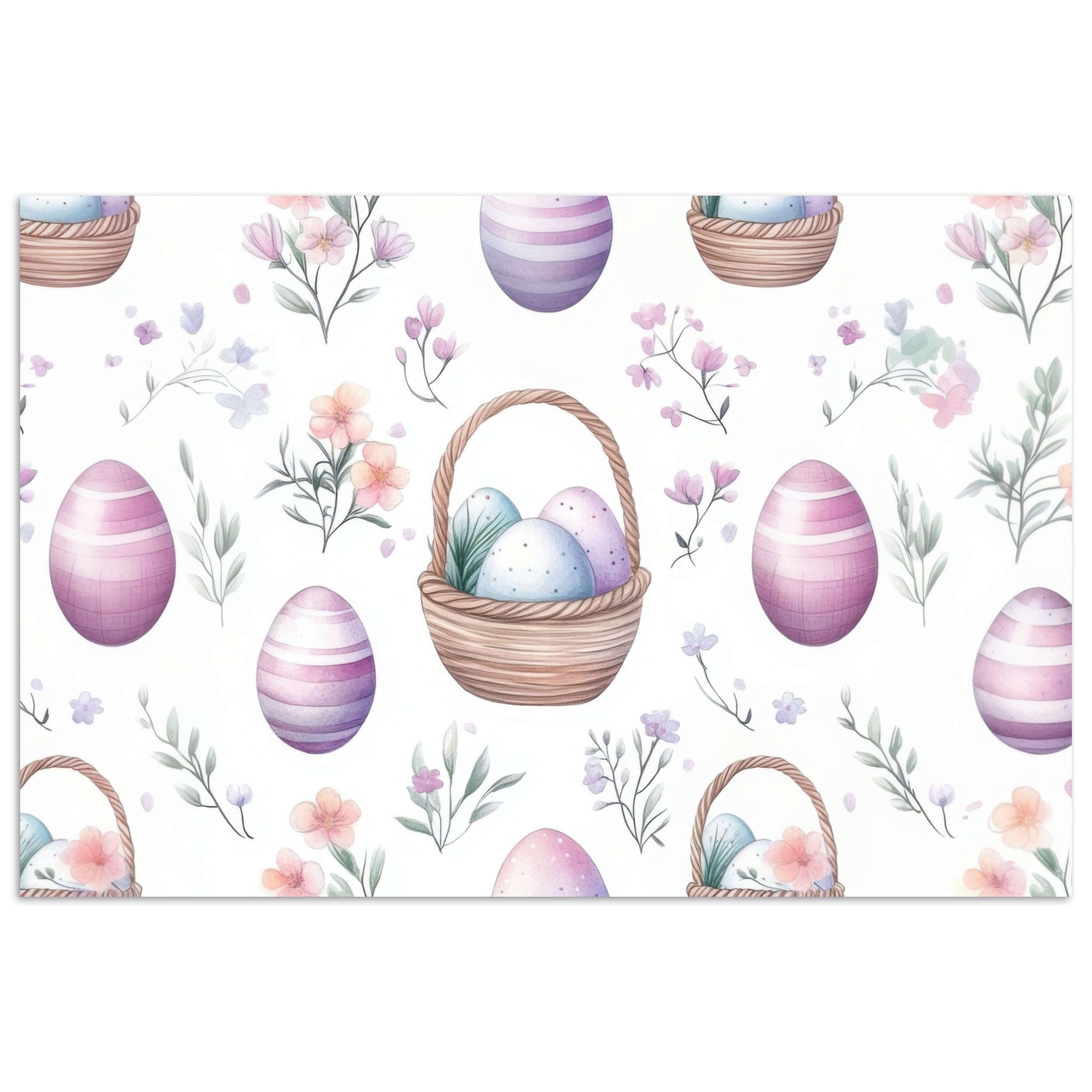 MuchoWow Poster Blumen - Ostereier - Muster, (1 St), Poster ohne Rahmen, Wandbild, Wandposter, 30x20 cm