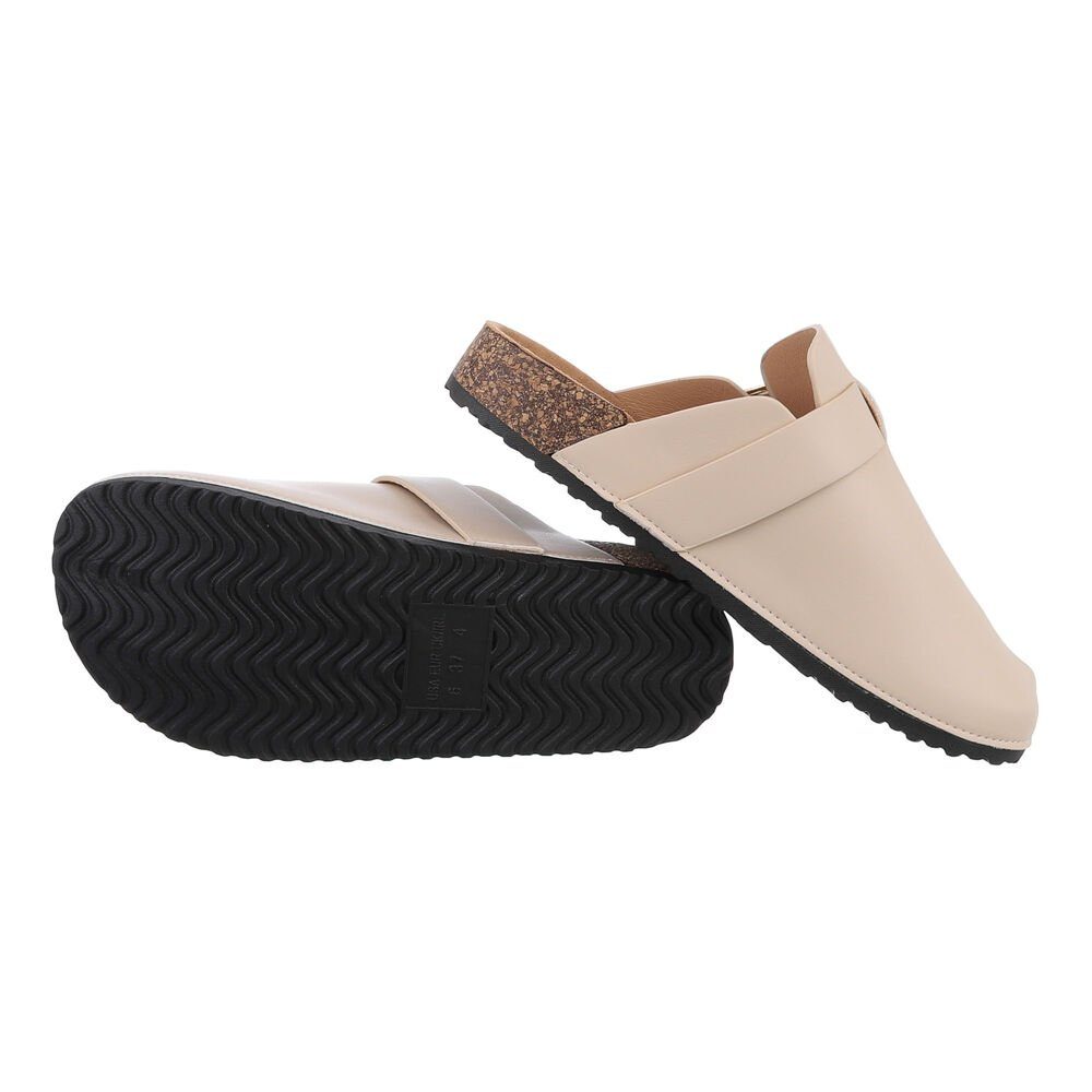 Pantolette Ital-Design Beige Mules 90 Freizeit Damen