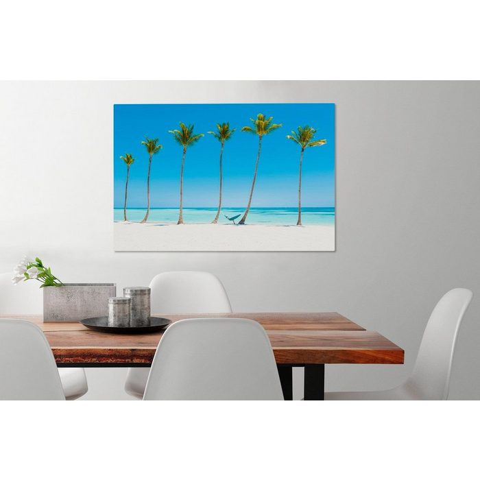 OneMillionCanvasses® Leinwandbild Meer - Palmen - Hängematte (1 St) Wandbild Leinwandbilder Aufhängefertig Wanddeko