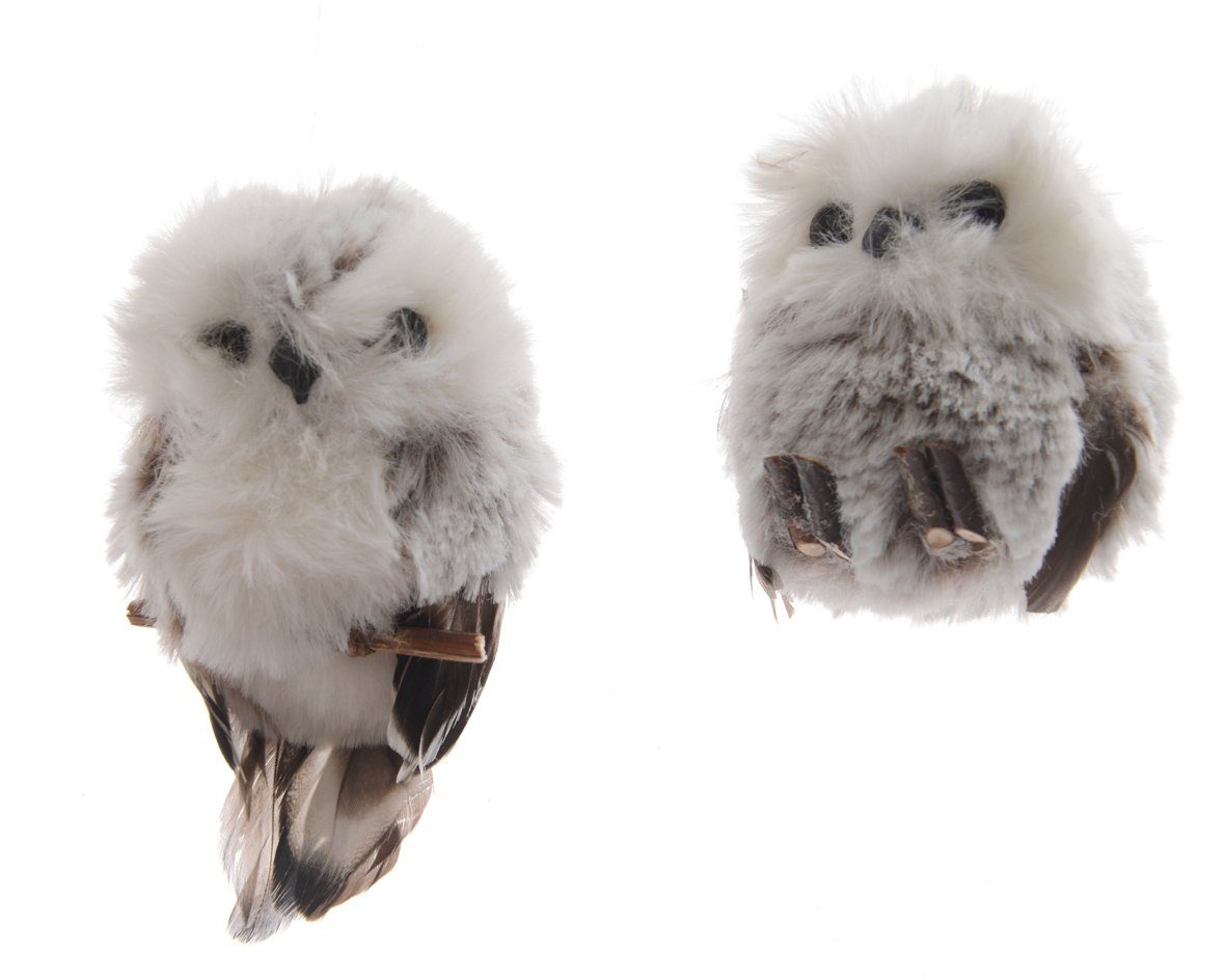 Kaemingk Schneeeule Dekovogel – Aus Foam Mit Plüsch & Echten Federn, Höhe Ca. 12 Cm, Kopfposition Wählbar