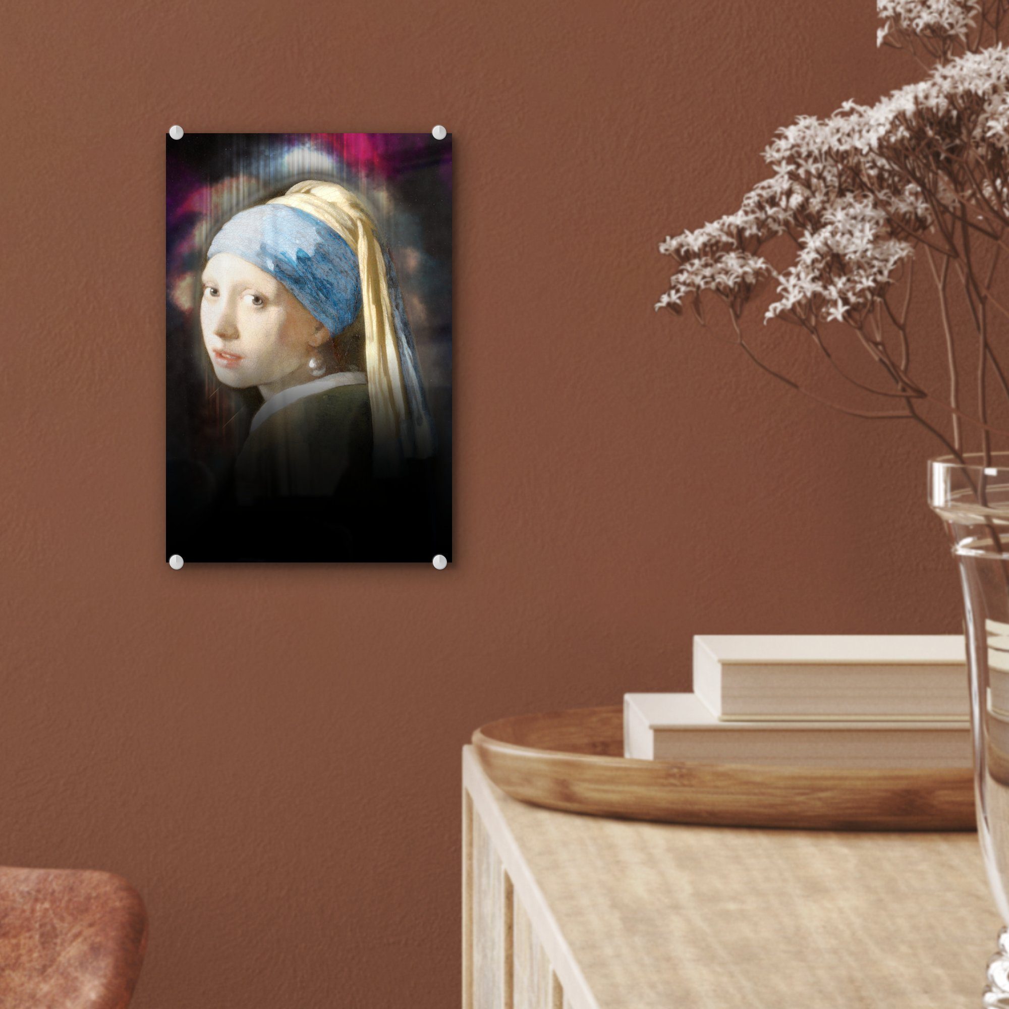 MuchoWow Acrylglasbild Mädchen mit - Vermeer Foto Glas - auf Wanddekoration - Ölgemälde, Wandbild auf - (1 St), bunt Glasbilder - Bilder Johannes Perlenohrring Glas