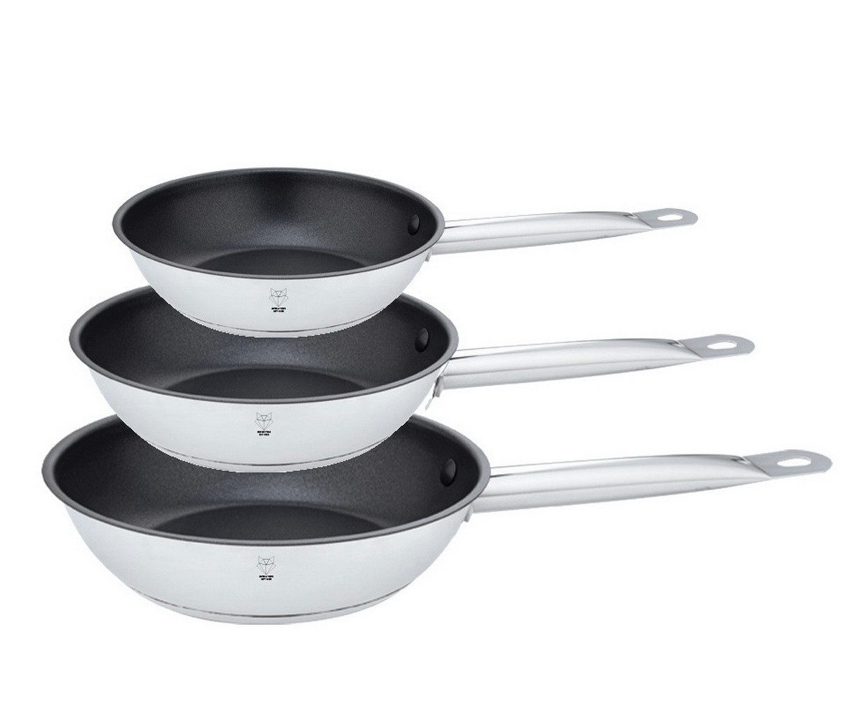 Gustav Voss Pfannen-Set Bratpfannenset Bratpfannen SEVILLA Pfanne, Edelstahl (Induktionsbratpfannen-Set, 3-tlg., Pfannenset 20 + 24 + 28 cm), induktionsfähig