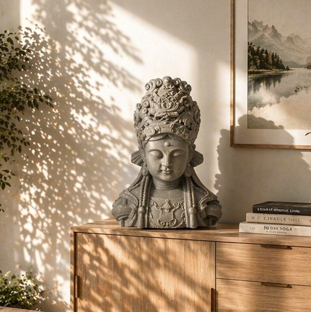 K&L Wall Art Buddhafigur Büste Feng Shui Deko Buddha Statue meditierende Budha Kopf (44cm groß), Fensterbankdeko aus Kunststein