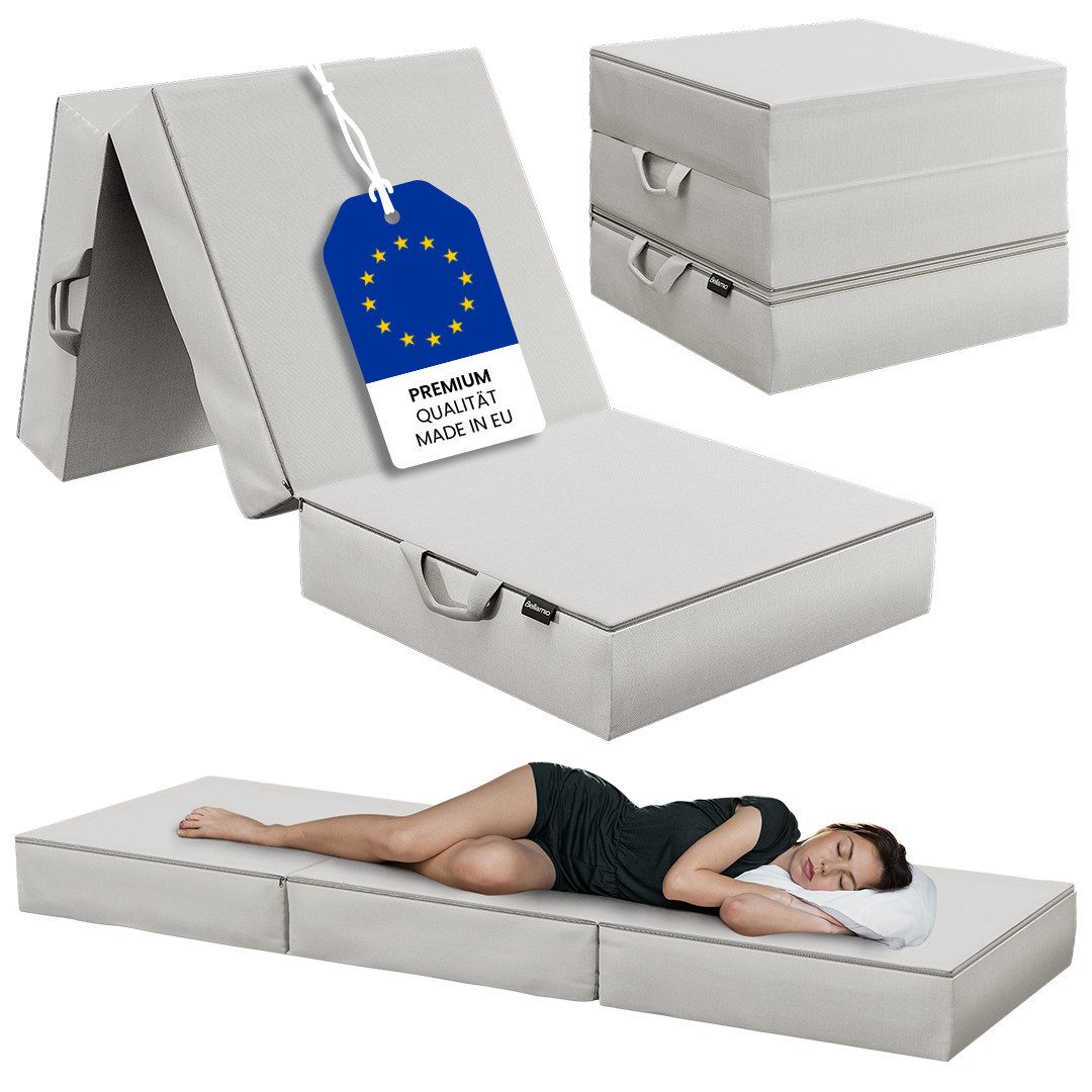 Klappmatratze Lomme, Bellamio, 15 cm hoch, (Gästematratze mit Tragegriffen, abnehmbarer Bezug), 3-fach faltbar, Härtegrad H3, hellgrau