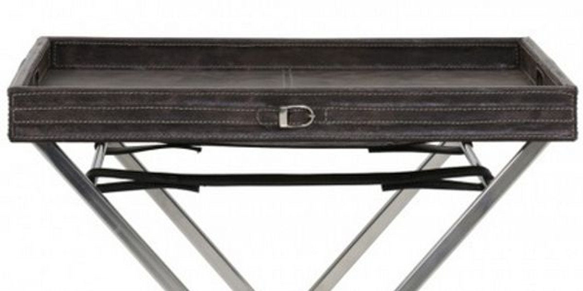 Beistell Tisch (meliert) - mit Tisch abnehmbaren Servier Chrom Bar Beistelltisch Schwarz-Braun Casa Designer Beistelltisch Padrino - Tisch Tablett /