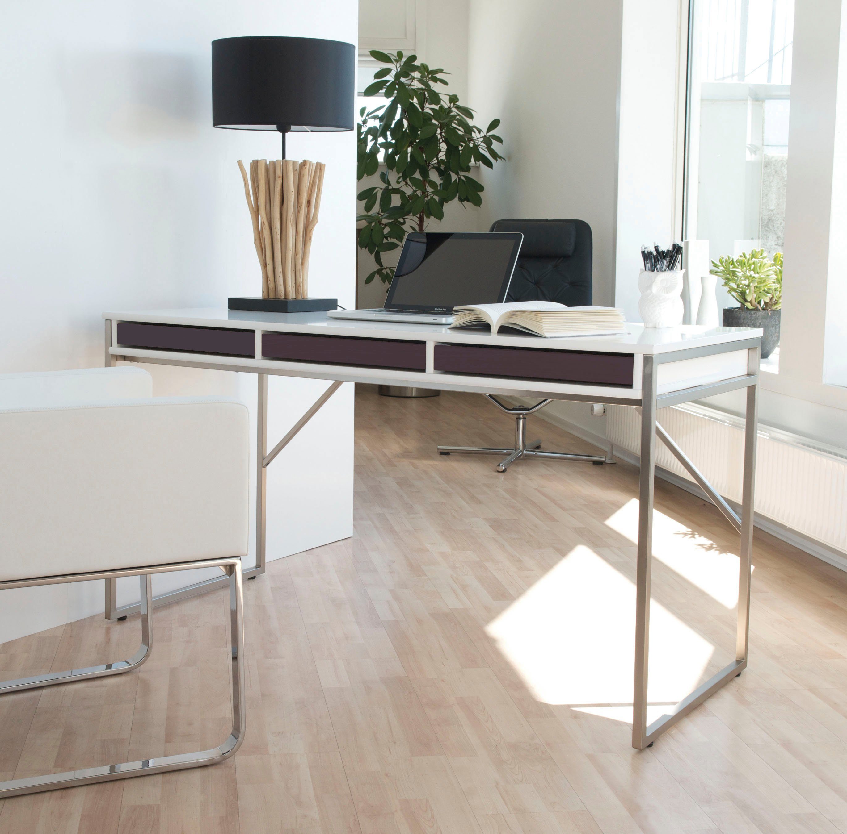 Designmöbel Tisch, cm, Computertisch, Gestell, 137,4 B: Schreibtisch Arbeitstisch, Bürotisch, Mistral Hammel mit Furniture bordeaux