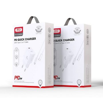 XO CE09 Handyladegerät USB-C Weiß + USB-C für IPhone Weiß Smartphone-Ladegerät (1-tlg)