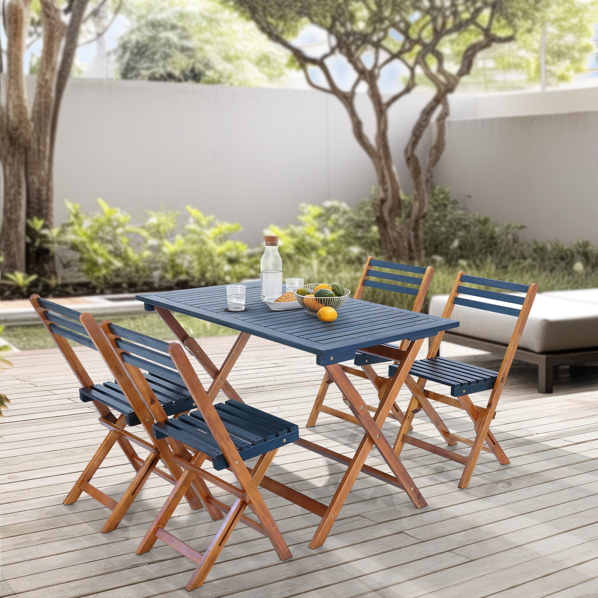 en.casa Garten-Essgruppe, (Set, 5-tlg., 1 Tisch, 4 Stühle), »Altamura« Akazienholz Holzfarben / Grau