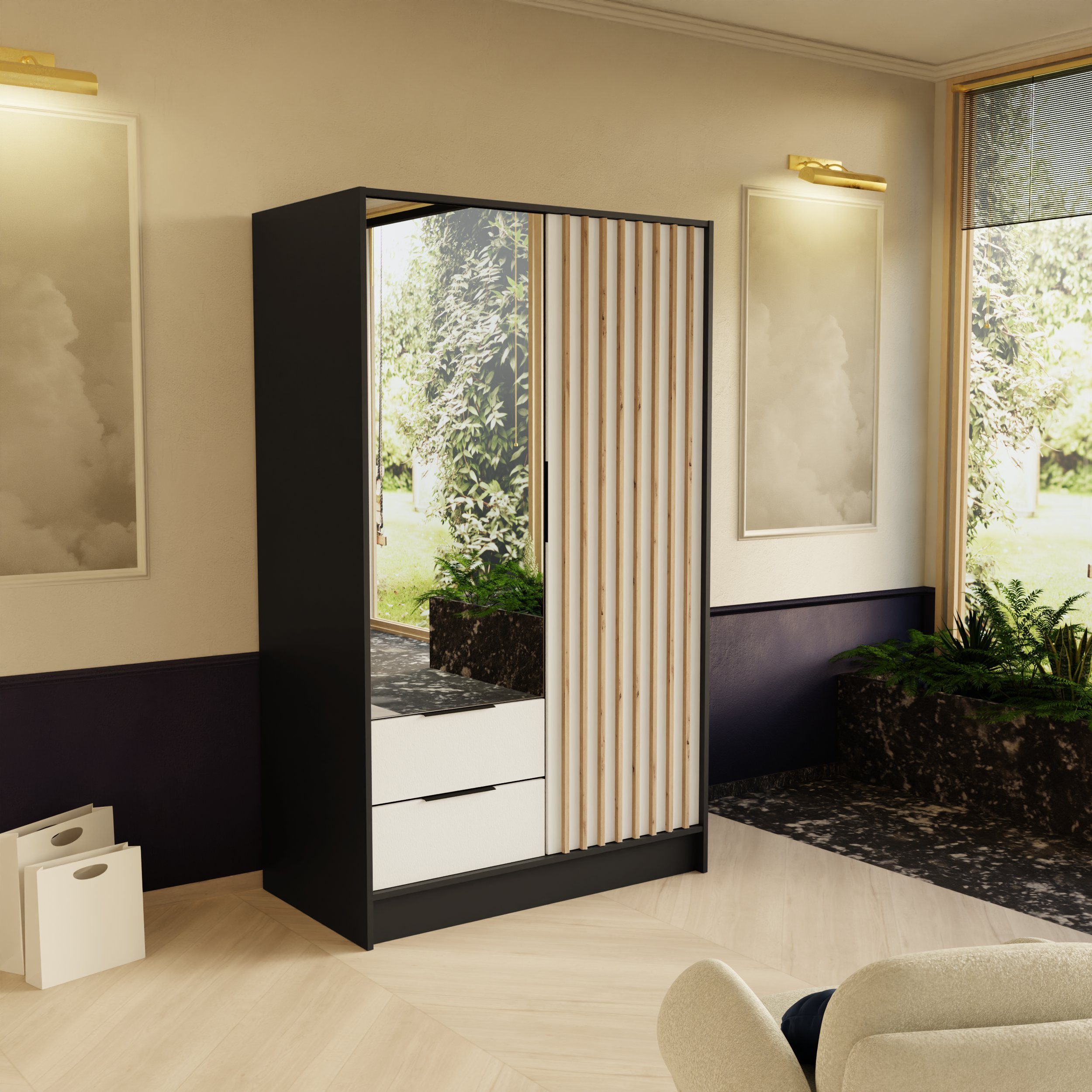 Beautysofa Drehtürenschrank NORI Breite: 102/150,5/200 cm, günstig online kaufen