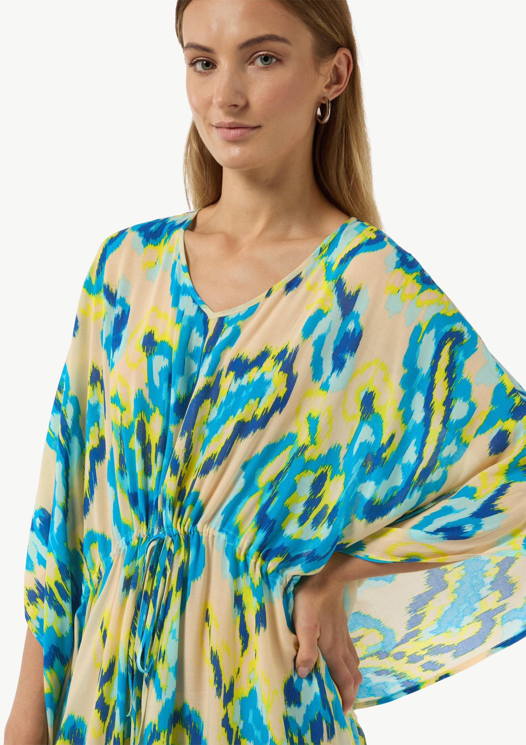 comma Midikleid Accessories Luftiger Viskose-Kaftan mit Bindeband