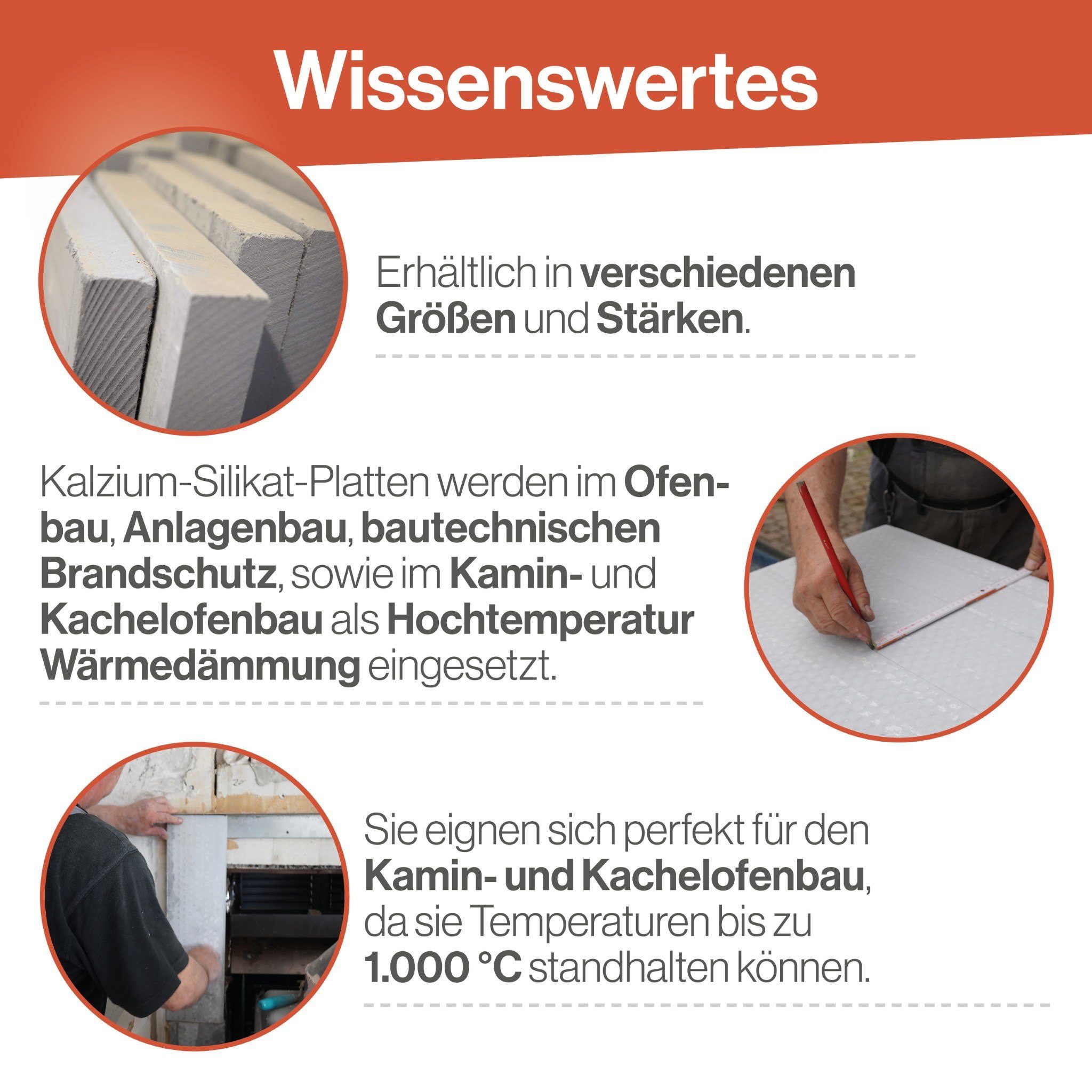 Feuerfest 123 GmbH Dämmplatte Kalziumsilikatplatten 3er Set 500x300x90 mm, (3er-Set), niedrige Wärmeleitfähigkeit, hitzebeständig bis 1.000 °C – Bild 5 von 5