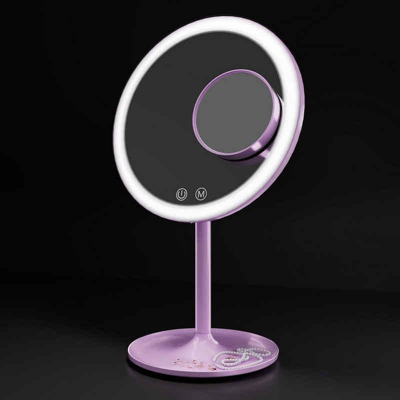 EMKE Kosmetikspiegel Macaron Tischspiegel mit Beleuchtung 3 Lichtfarben Dimmbar, 1X / 3X,90°Drehbar,USB Aufladbarer LED Schminkspiegel für Schminken