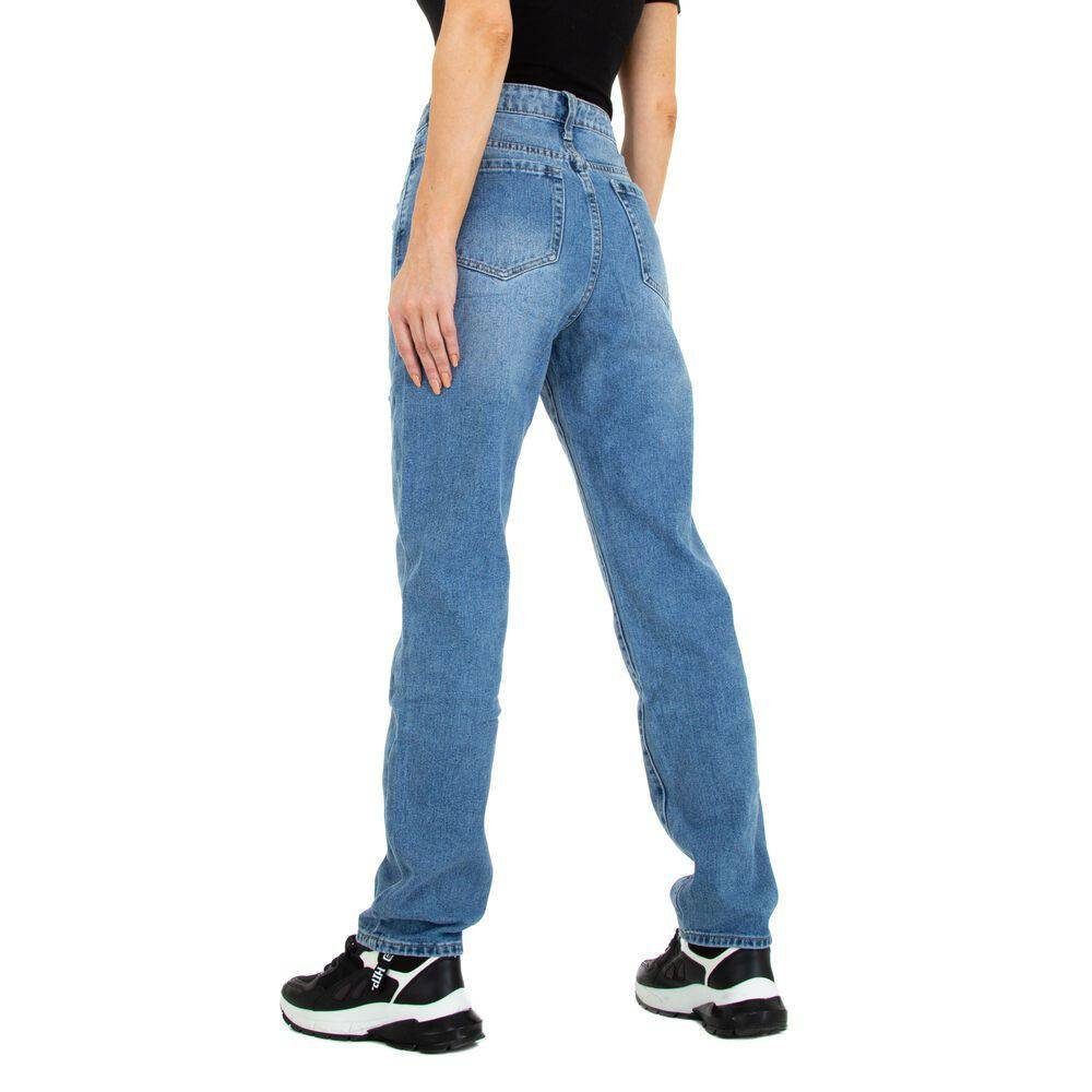 Ital-Design Straight-Jeans Damen Freizeit Jeans Leg Blau Used-Look Straight in