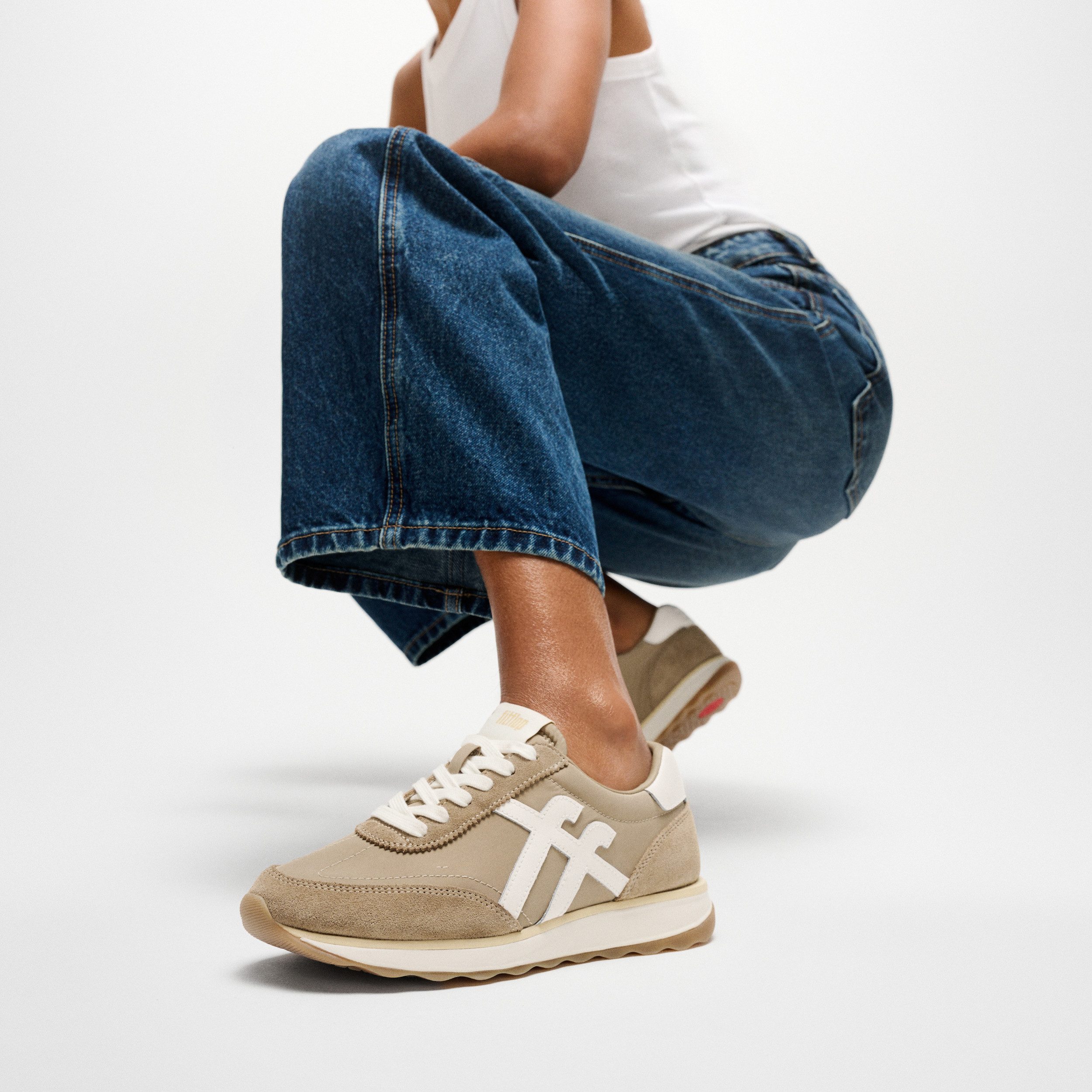 Fitflop RETRO-Q FF FABRIC/SUEDE SNEAKERS Keilsneaker Schnürschuh, Freizeitschuh, Halbschuh mit Kontrastbesatz