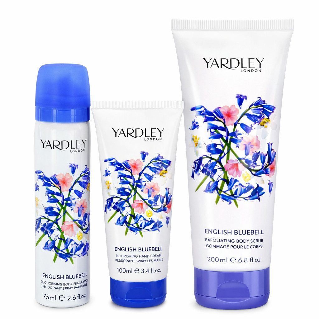 Yardley Hautreinigungs-Set 3er Set English Bluebell, Duftendes Pflege-Trio für Körper & Hände