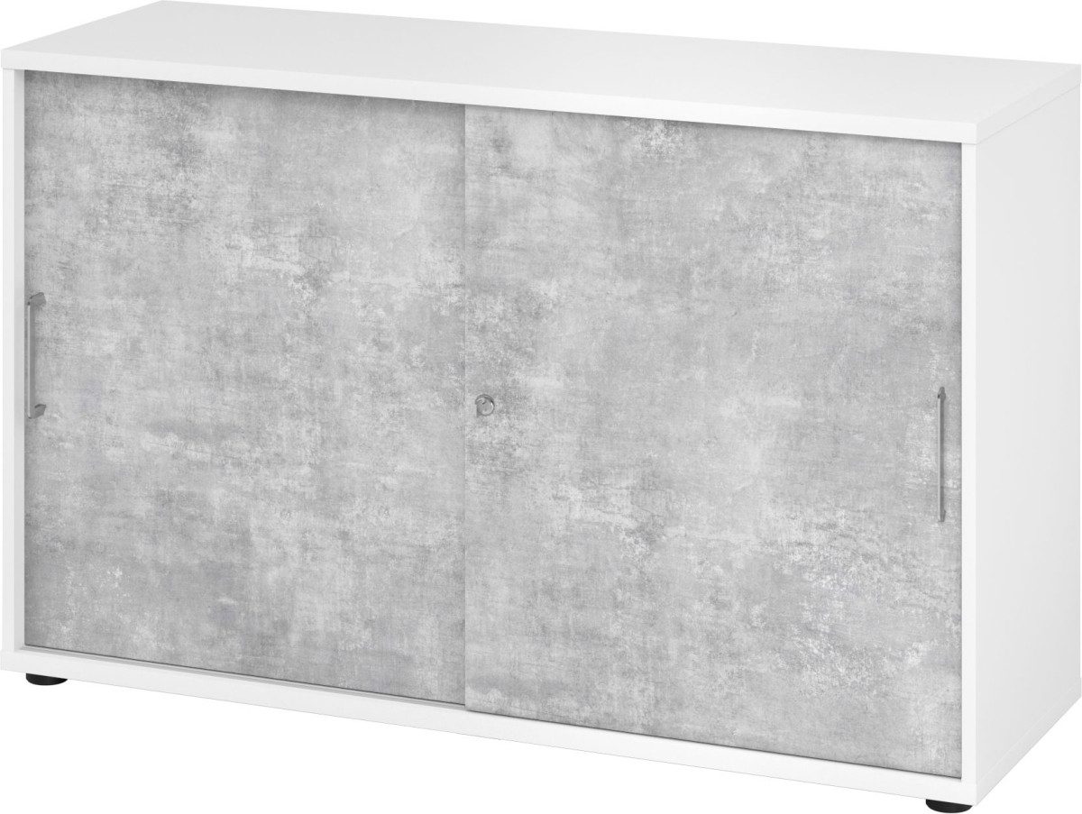 HAMMERBACHER Aktenschrank Schiebetürschrank Derie 9 2 OH BxTxH 120x40x74,8cm Griff BS Weiß/Beton