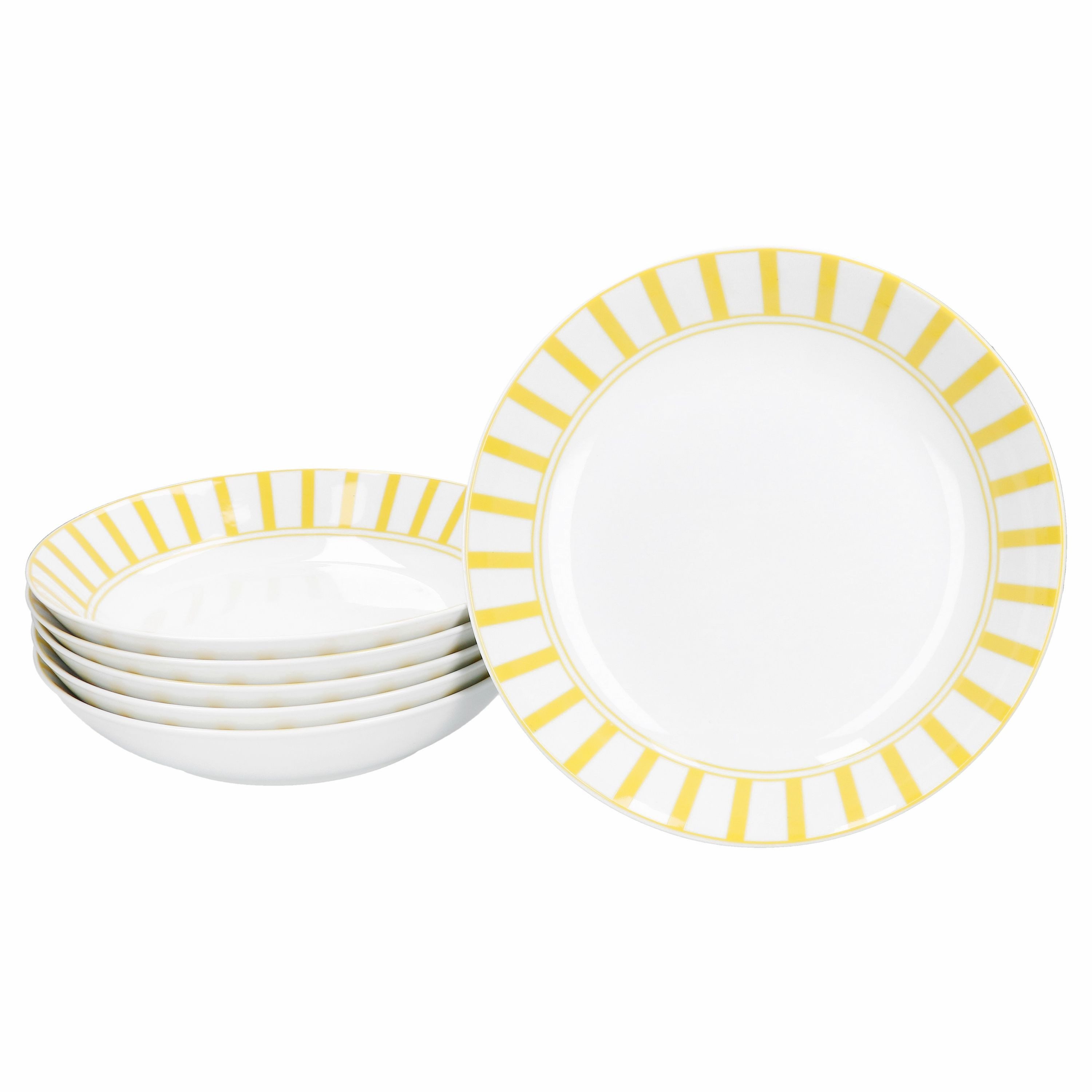 Suppenteller Split gelb 6er Set Suppenteller 450ml Porzellan Teller tief Streifen
