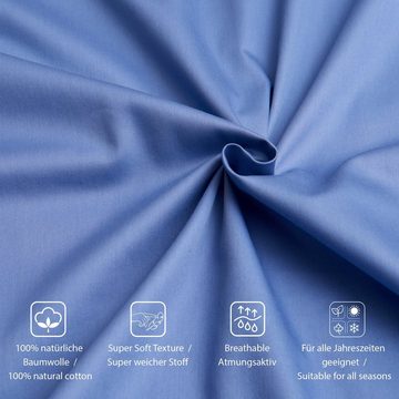 Bettwäsche Casabel Bettwäsche-Set aus Mako-Satin - Unifarben - Jeansblau, Brielle, 2 teilig, Mit Reißverschluss, 100% Baumwolle