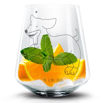 Mr. & Mrs. Panda Cocktailglas Hund Dackel - Transparent - Geschenk, Herz, Hundemotiv, braun, Cockta, Premium Glas, Personalisierbar