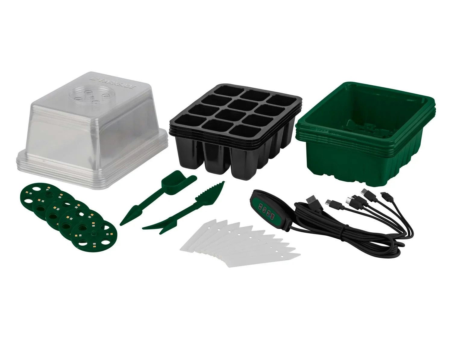 Parkside Anzuchttopf LED Anzuchtkasten Set mit Pflanzenlicht, Mini Gewächshaus (Set, 33 St., 5er-Set), LED Pflanzenlicht mit Timerfunktion