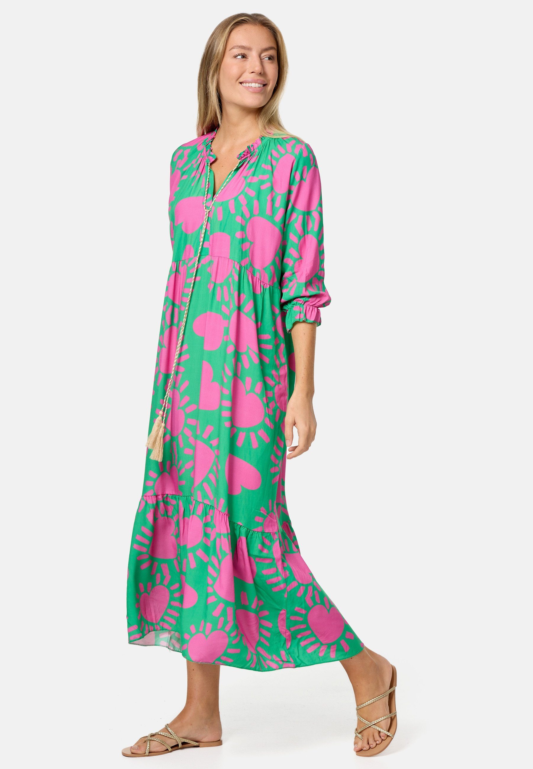 Rayshyne Maxikleid PM-32 (Sommerkleid Jersey Strandkleid mit Muster in Einheitsgröße)