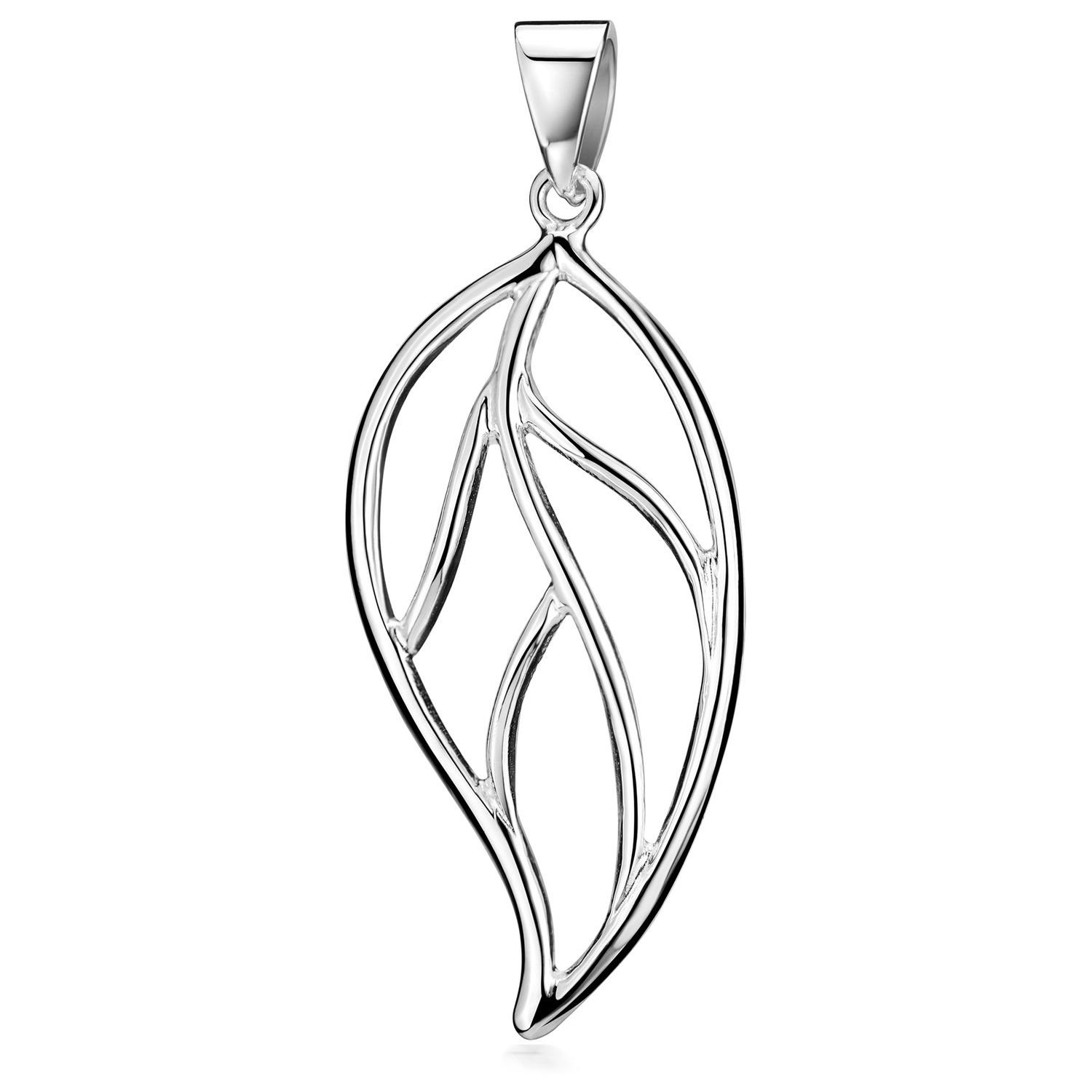 Materia Kettenanhänger Damen Silber Blatt Natur filigran KA-134, 925 Sterling Silber, rhodiniert