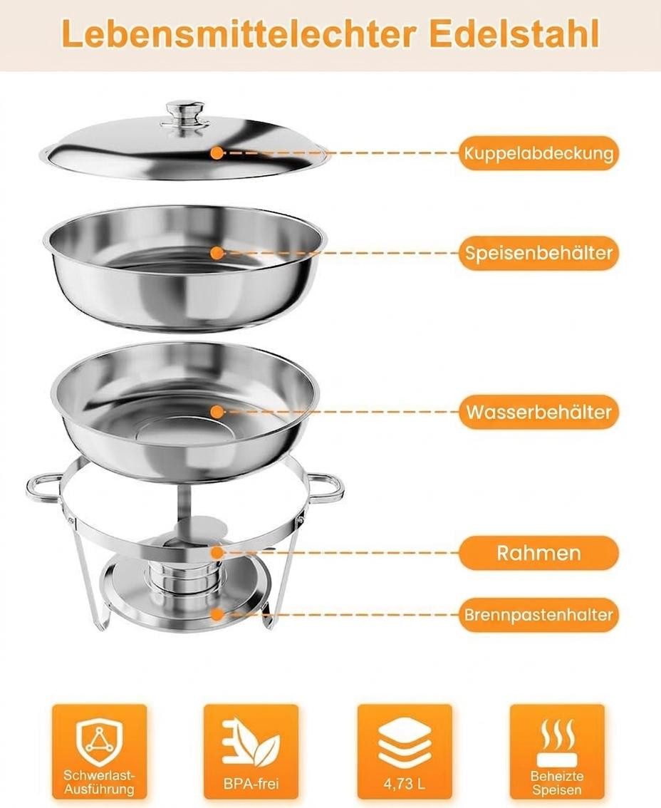 GarveeMore Speisenwärmer 5L runde Edelstahl-Chafing-Dishes und Warmhaltebehälter, (Set, 4-tlg), mit Deckel,Deckelhalter,Löffel,Pinzette für Catering,Partys,Aben – Bild 3 von 5