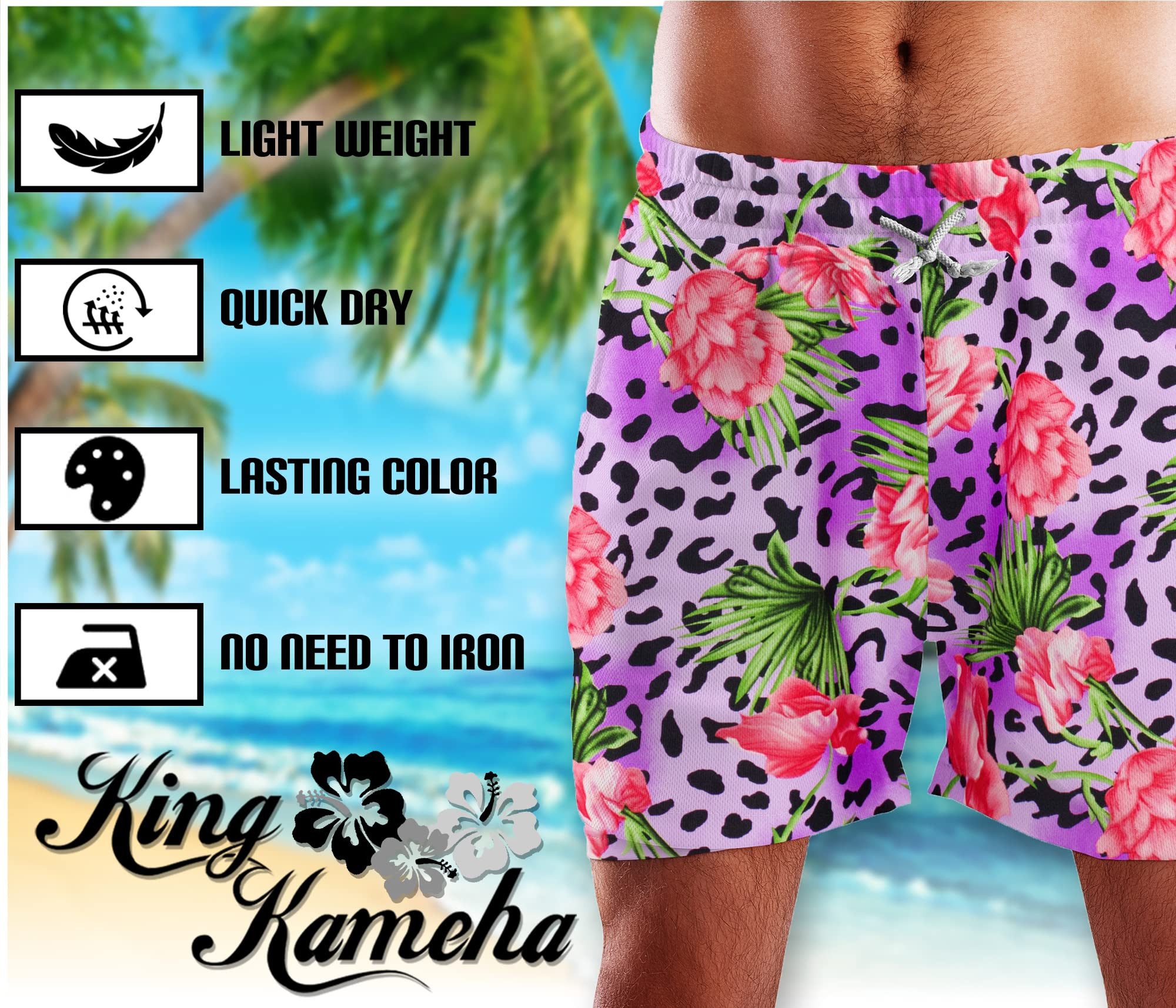 King Kameha Badeshorts Leopard Flowers Hawaii Bade-Shorts Mesh-Einsatz Verschluss Kordelzug Mit integriertem Mesh-Innenslip für extra Komfort