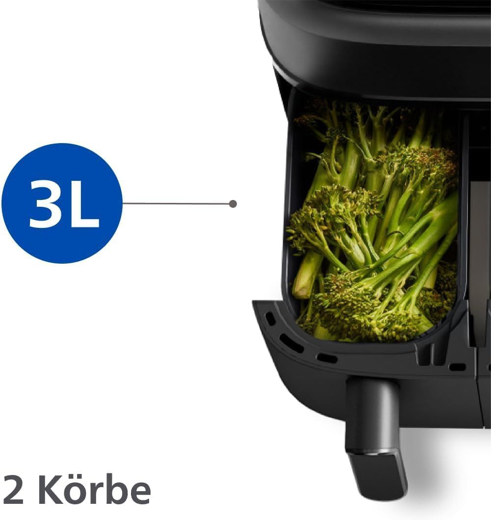 Philips Heißluftfritteuse NA350/00, 2750 W, Airfryer Dual Basket 3000 Series, 9L, 2 Körbe
