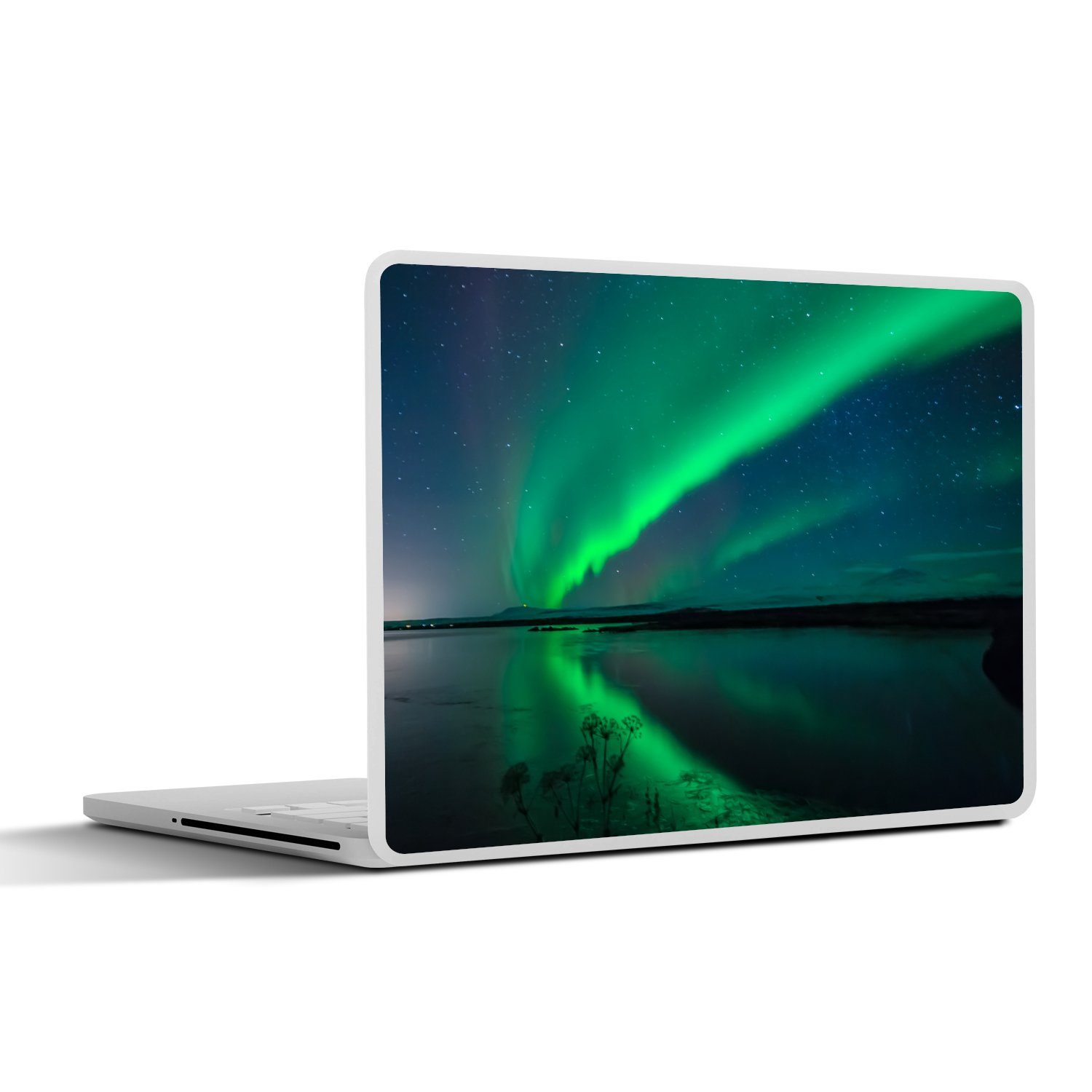 MuchoWow Laptop-Aufkleber Nordlicht - Island - Sternenhimmel - Grün - Wasser, (1tlg), Laptop Folien Cover, Aufkleber, Sticker, Schutz vor Kratzern, 25x18 cm