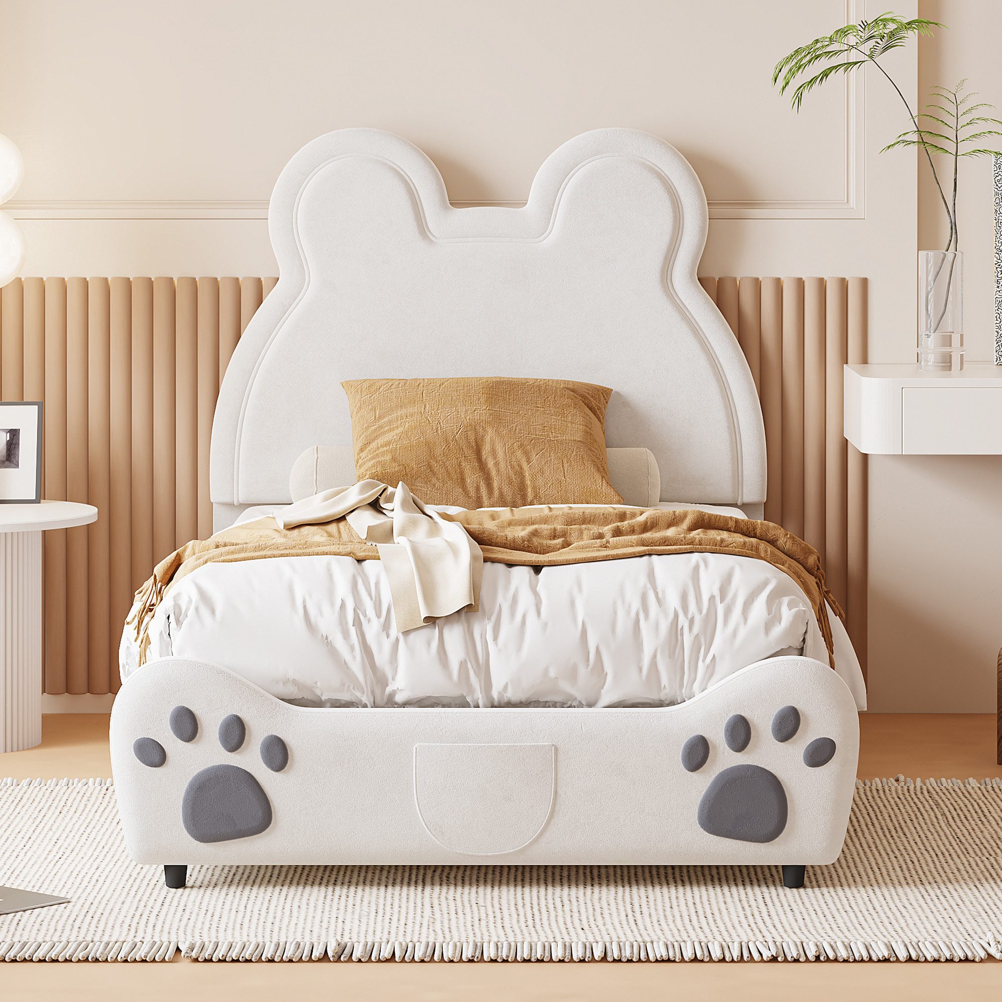 Fine Life Pro Einzelbett Polsterbett Schönes Kinderbett, 90 x 200 cm, Bärenform.
